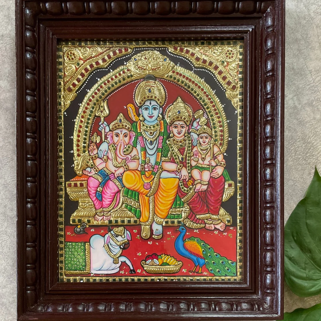 Shiv Parivar 3D Embossing Tanjore Painting - Traditional Wall Art