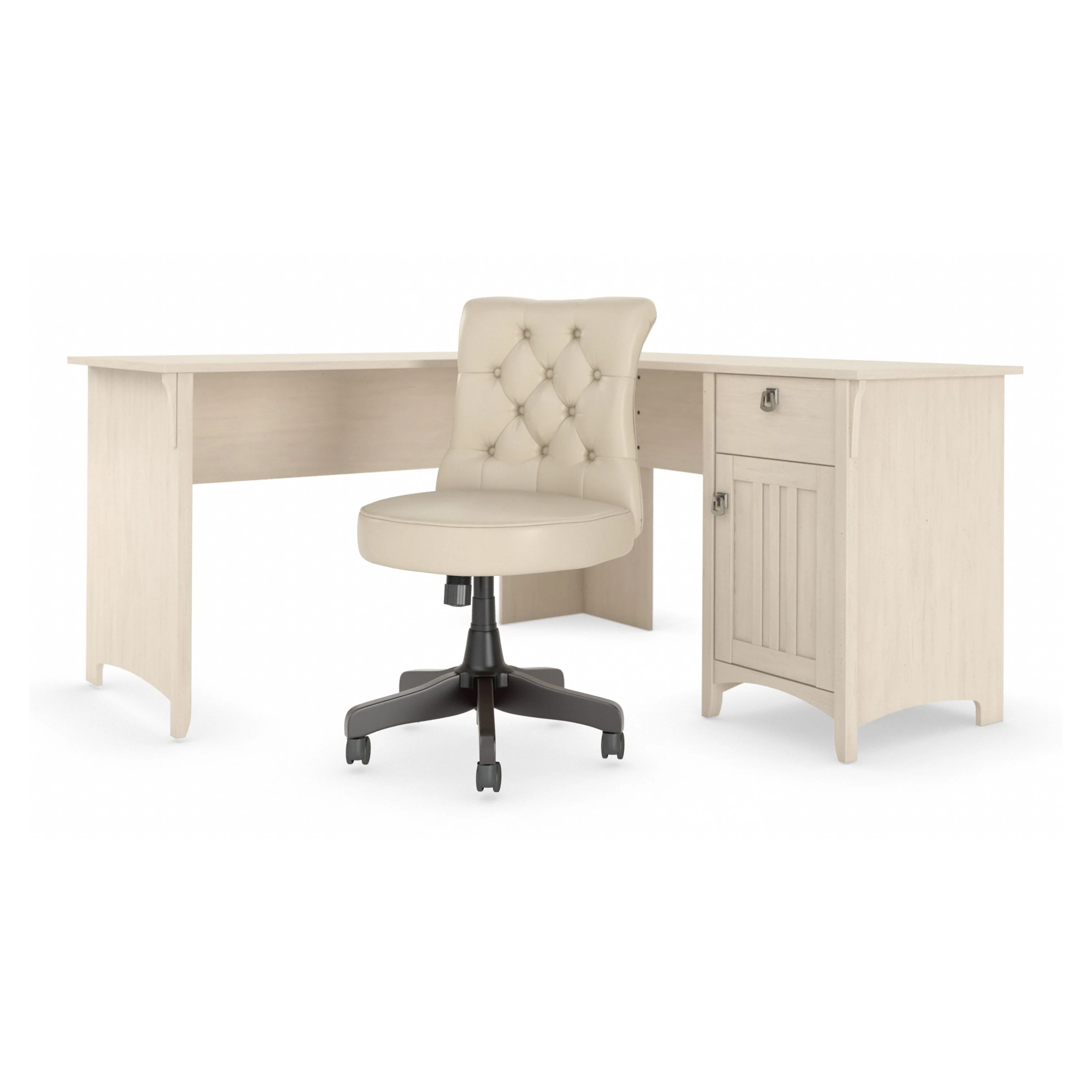 Salinas 60W L Shaped Desk with Mid Back Tufted Office Chair