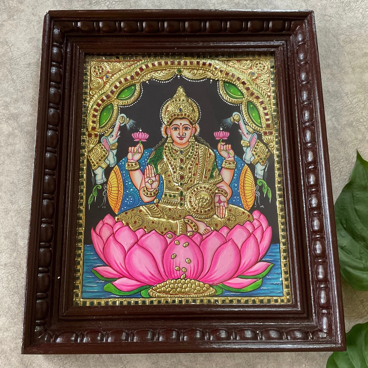 Goddess Laxmi 3D Tanjore Painting - Traditional Wall Art