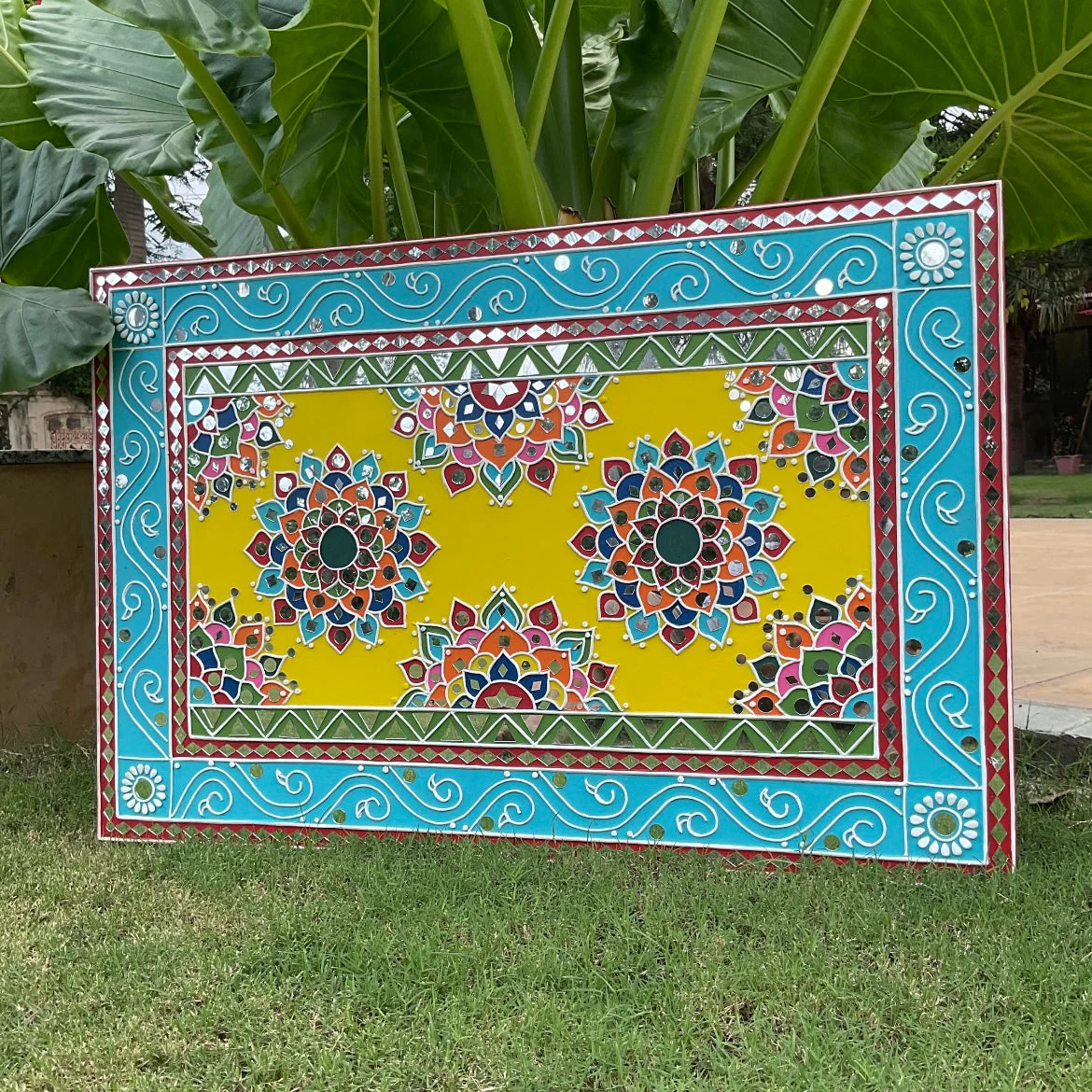Flower Rangoli Lippan Art Wall Hanging - Clay Mirror Wall Decor