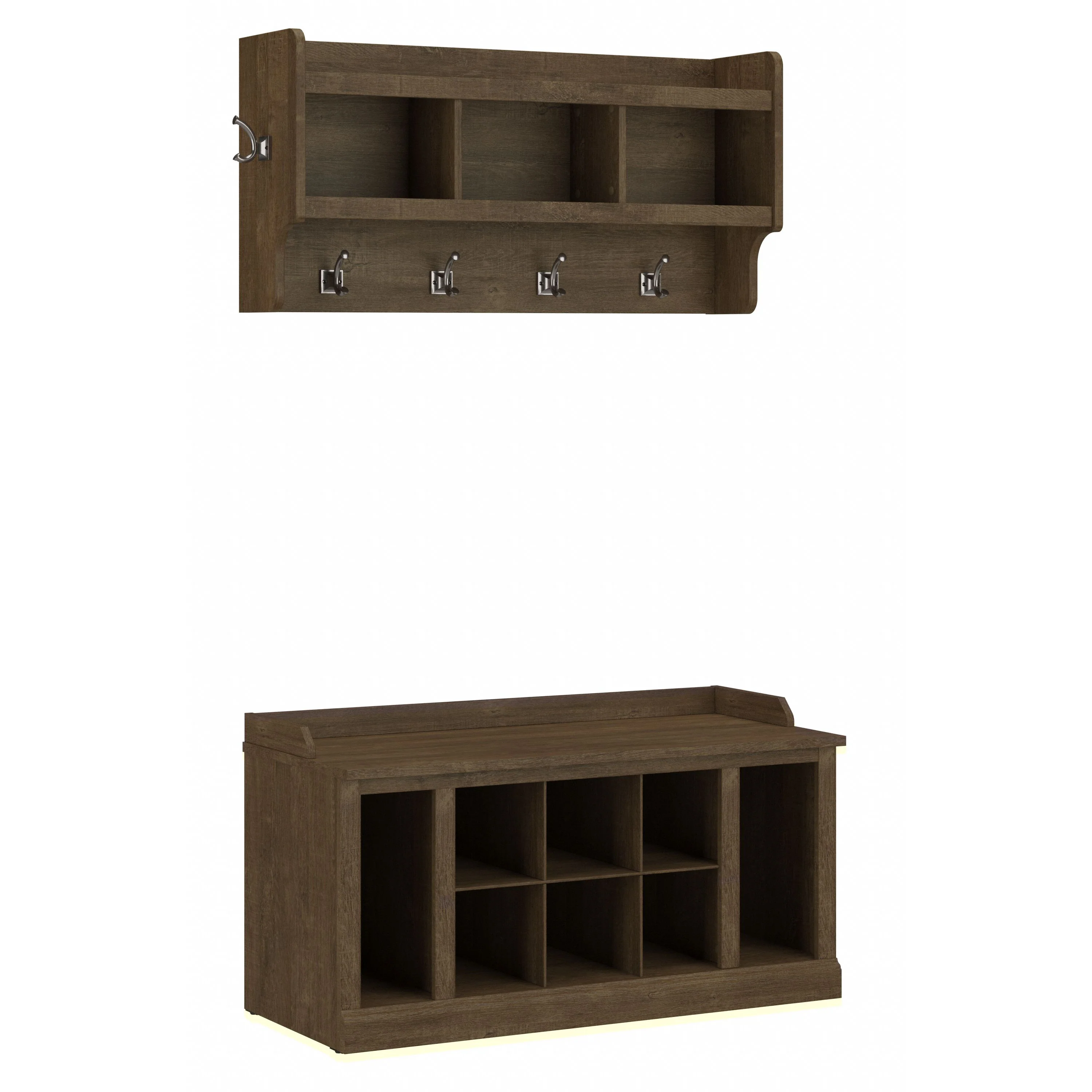 Woodland 40W Shoe Storage Bench with Shelves and Wall Mounted Coat Rack