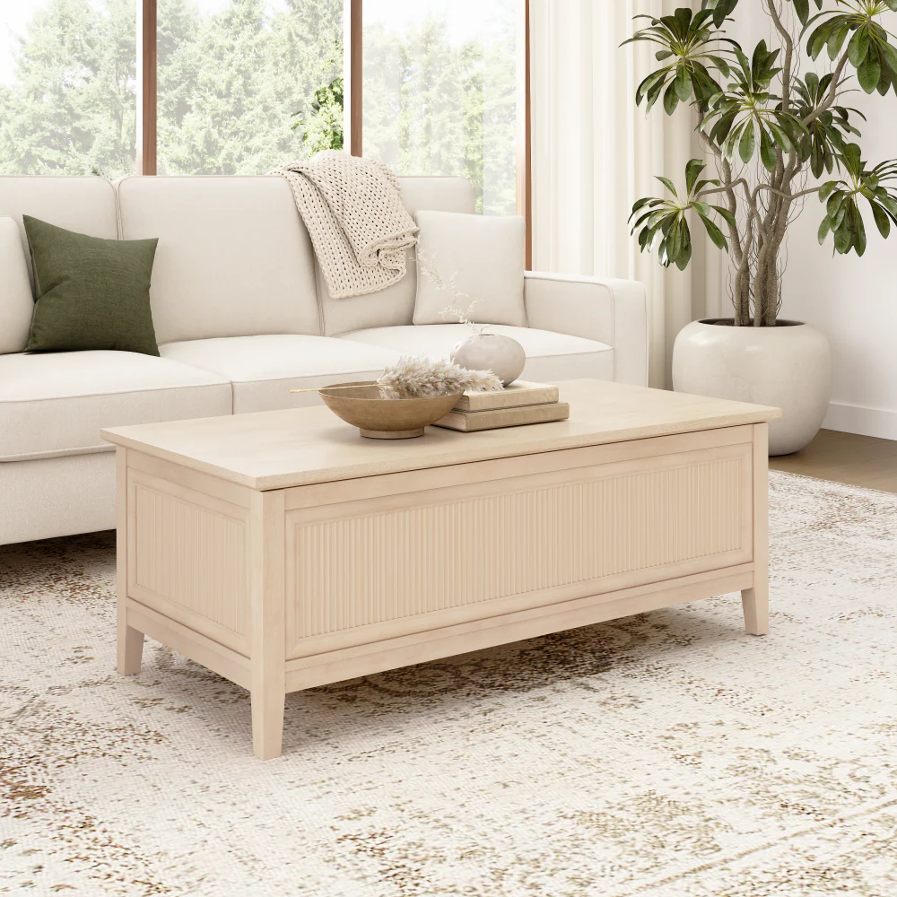 Bush Home Camille 47W Fluted Lift Top Coffee Table with Storage