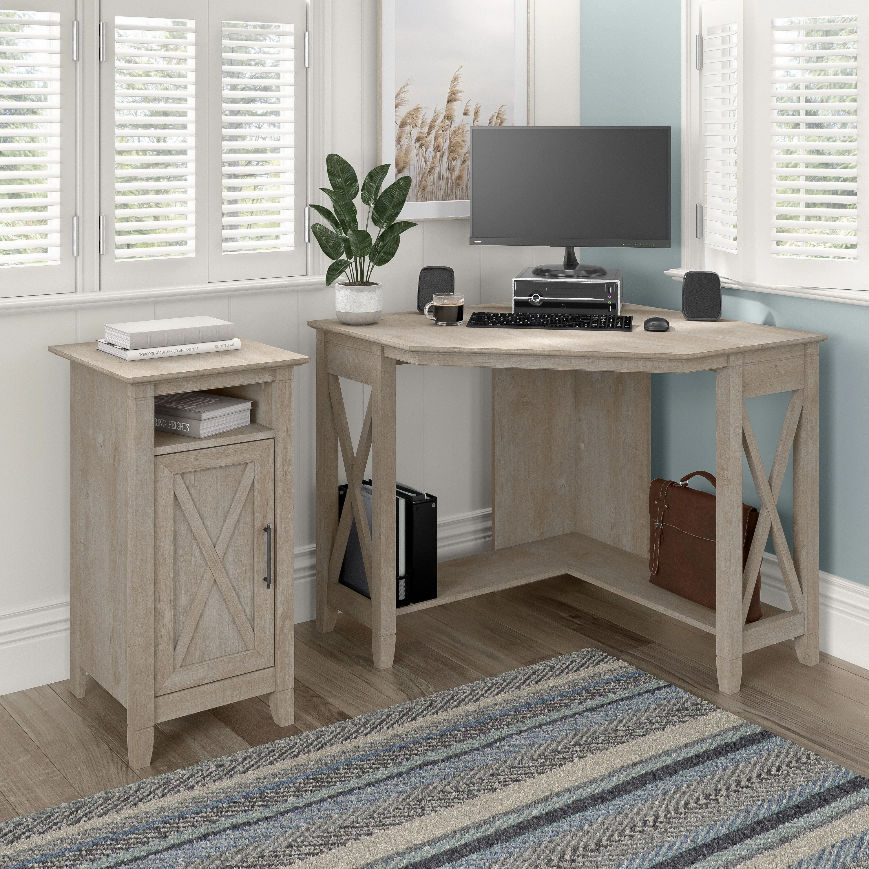 Small Corner Desk with Storage Cabinet