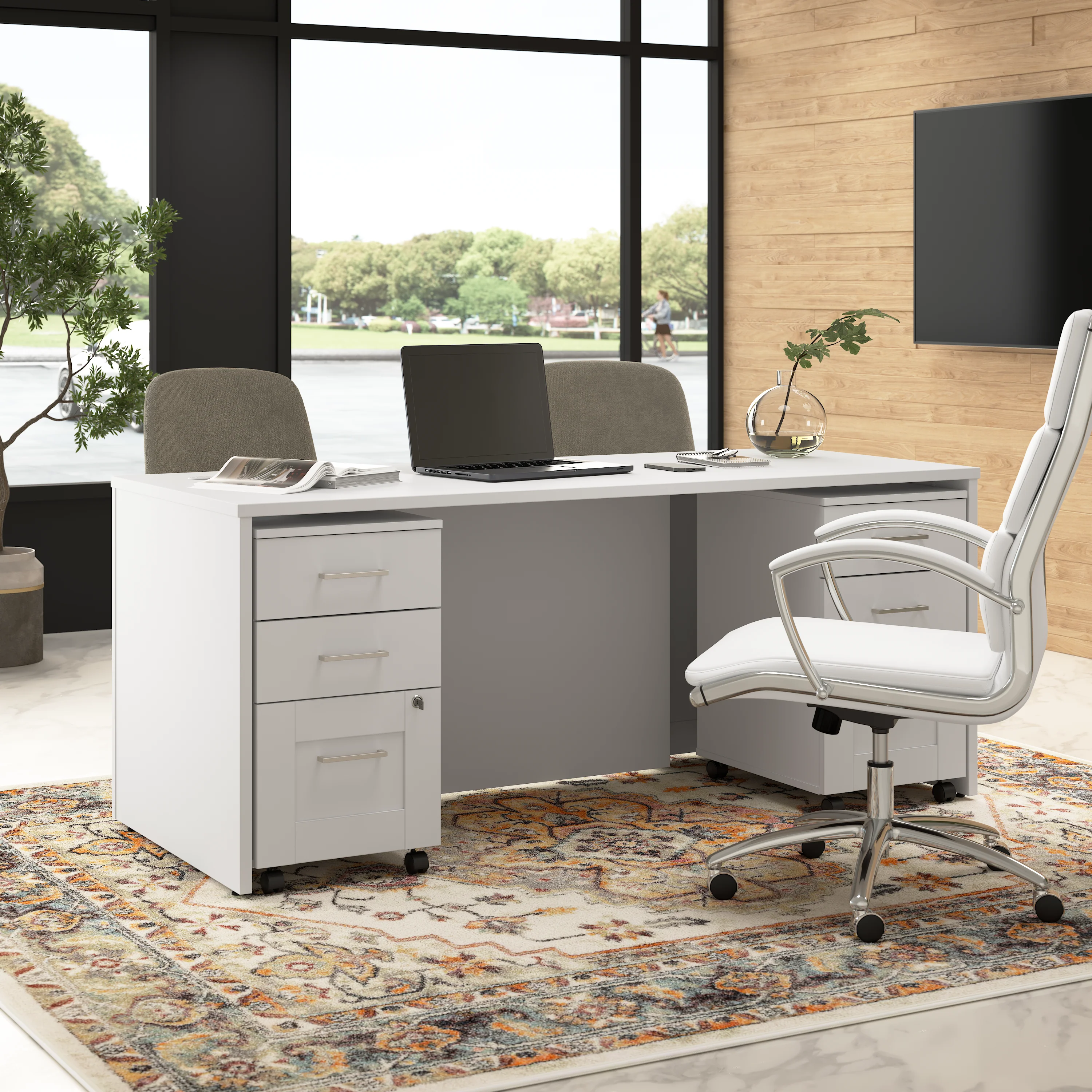 Hampton Heights 72W x 30D Executive Desk with Mobile File Cabinets