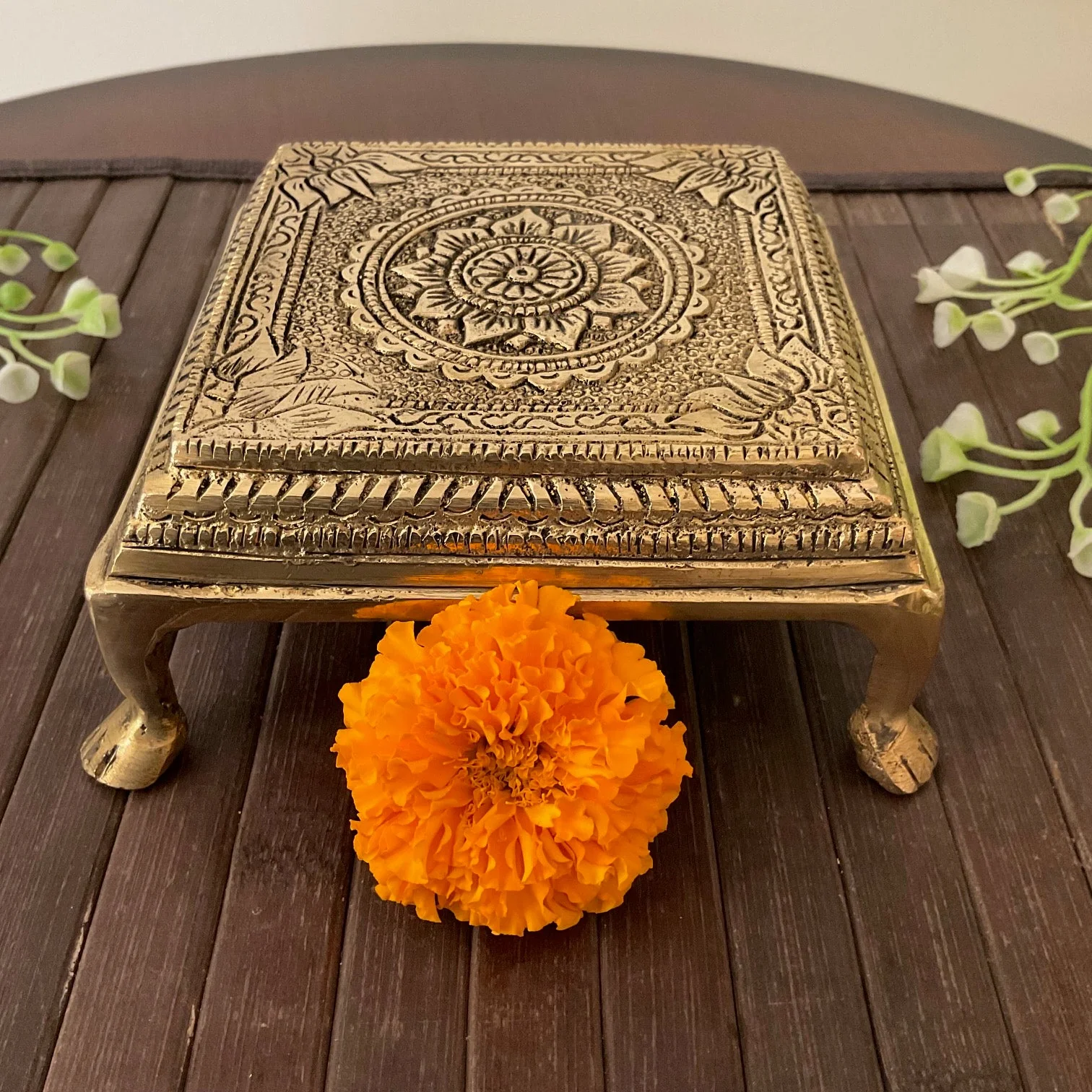 Square Brass Chowki For Idols And Pooja