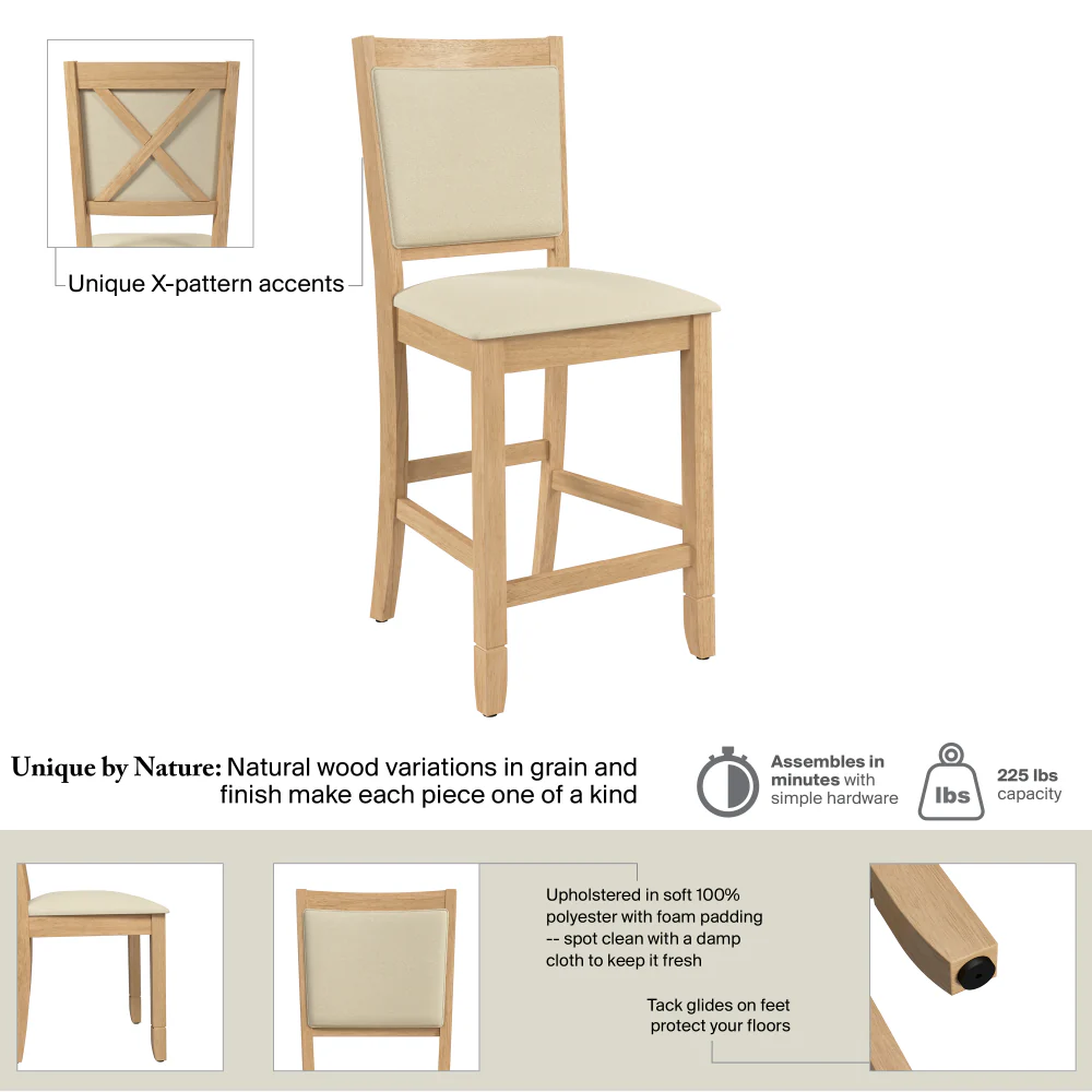 Bush Home Key West Upholstered Cross Back Dining Counter Stool