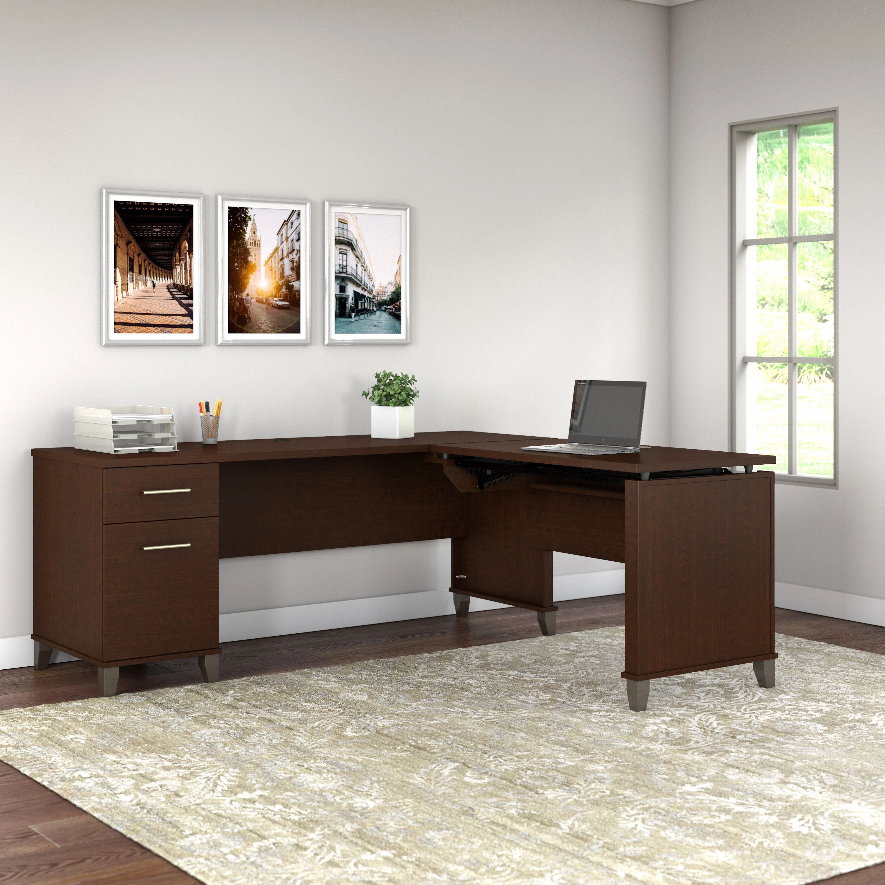 Somerset 72W 3 Position Sit to Stand L Shaped Desk