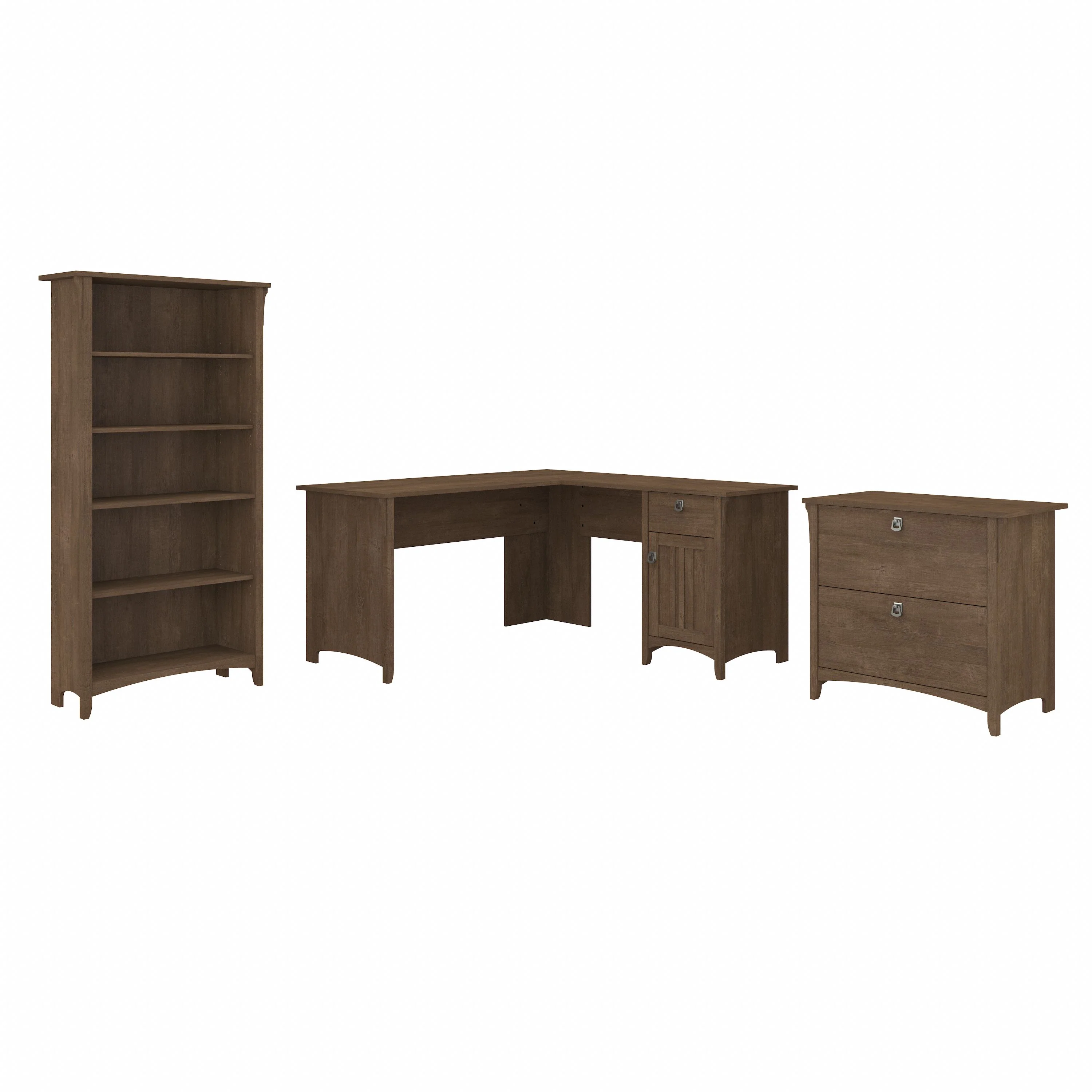 Salinas 60W L Shaped Desk with Lateral File Cabinet and 5 Shelf Bookcase