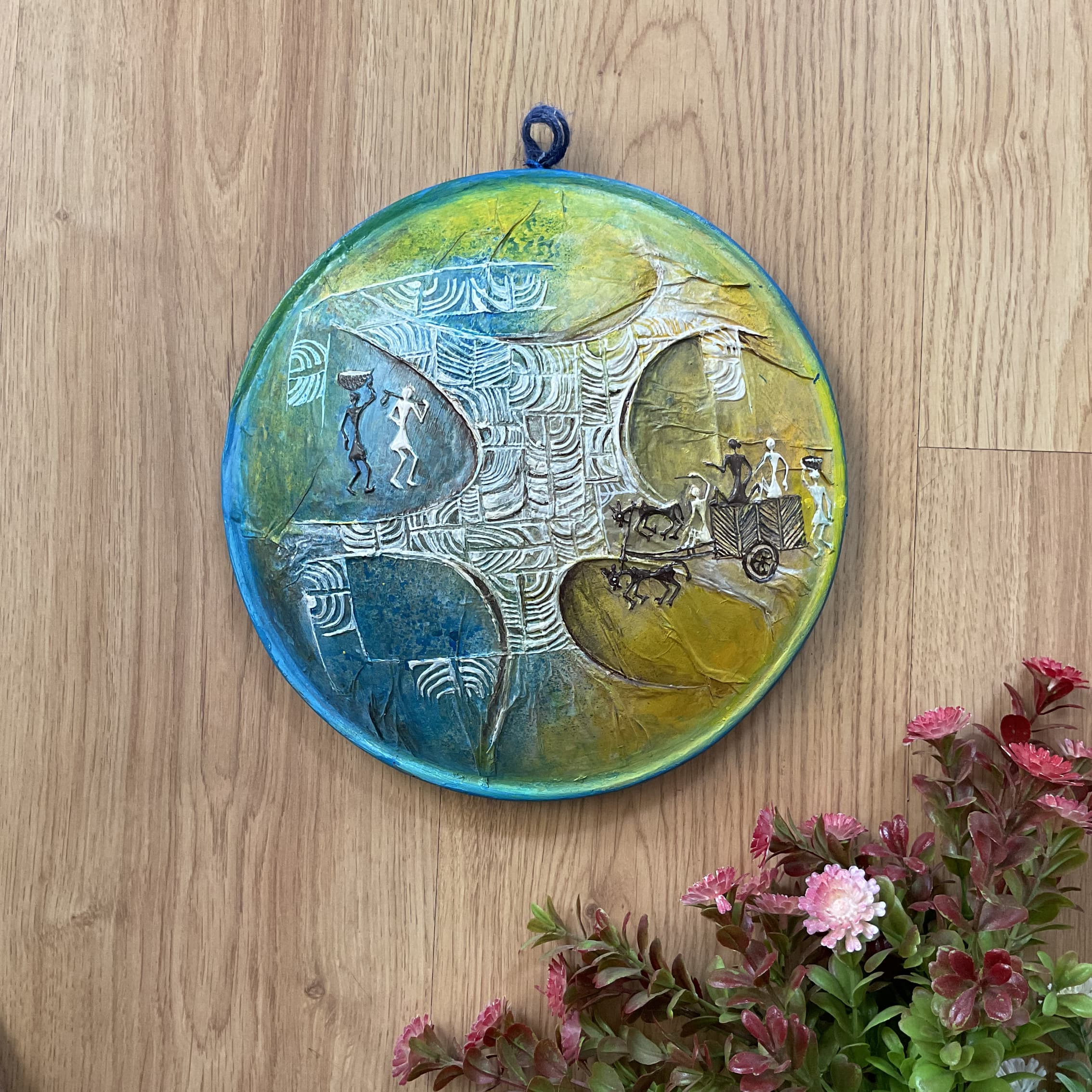 Worli Art Handmade 3D Embossed Round Frame