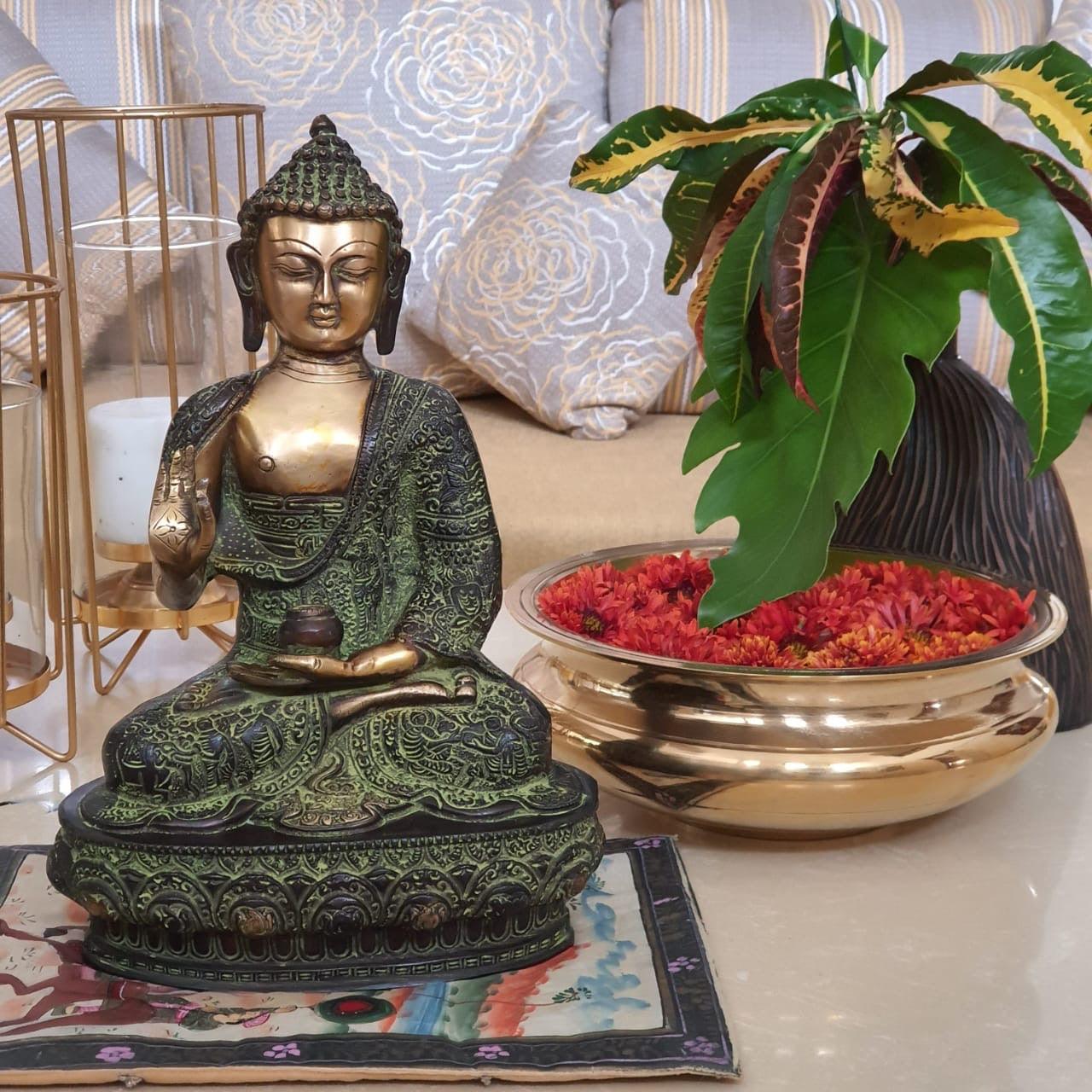 Buddha Idol and Urli Set - Brass Home Decor