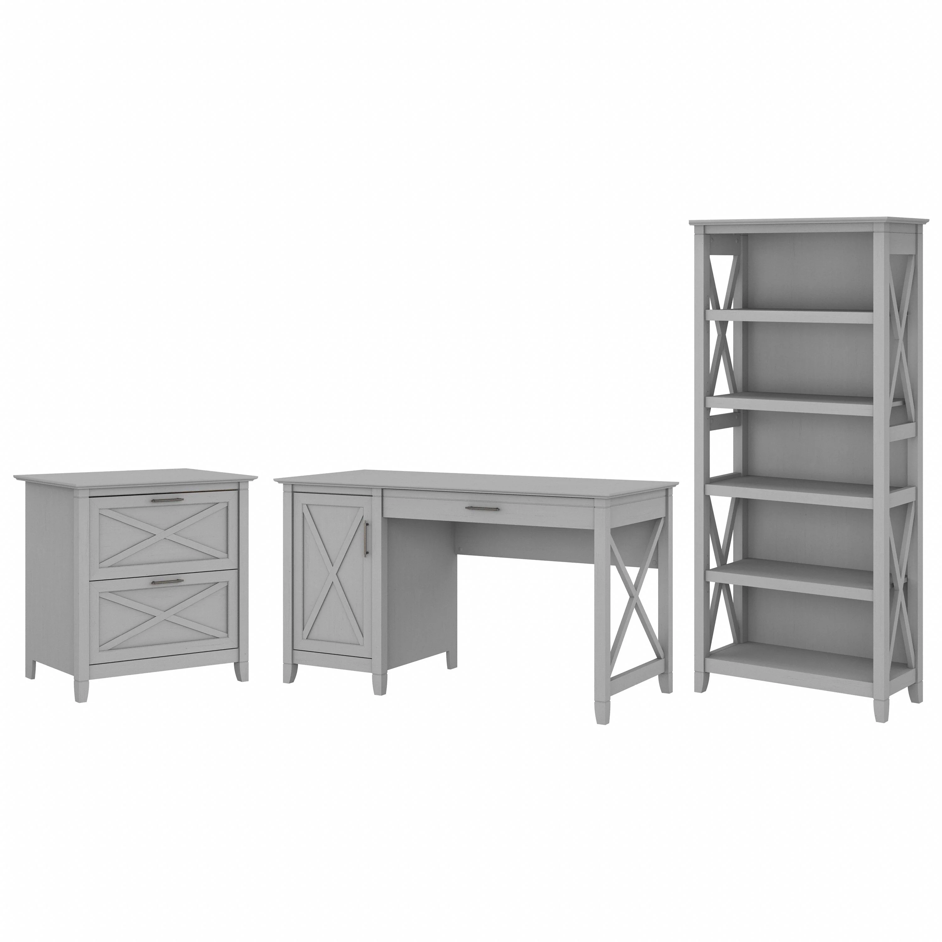 Key West 54W Computer Desk with 2 Drawer Lateral File Cabinet and 5 Shelf Bookcase