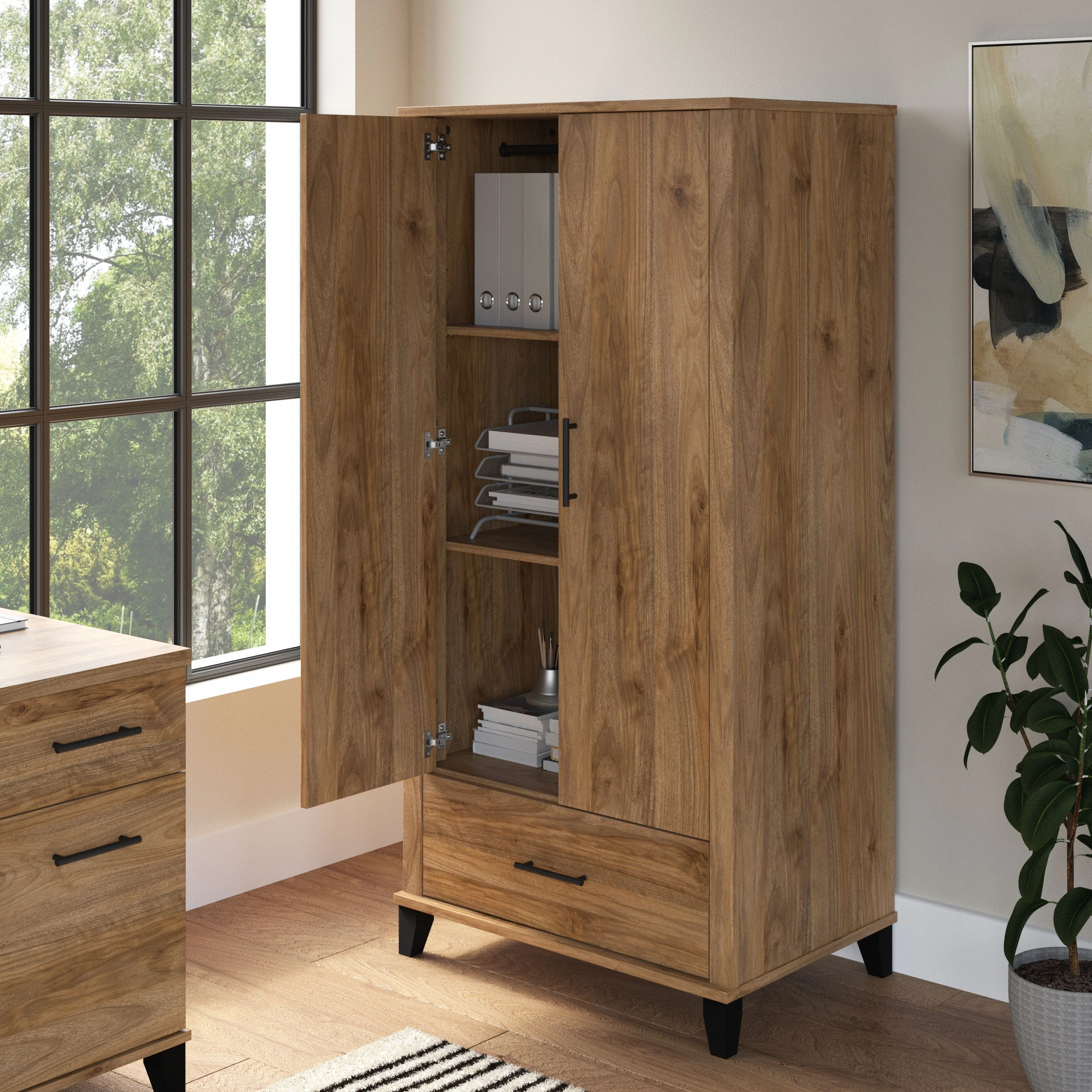 Somerset Tall Storage Cabinet with Doors and Drawer