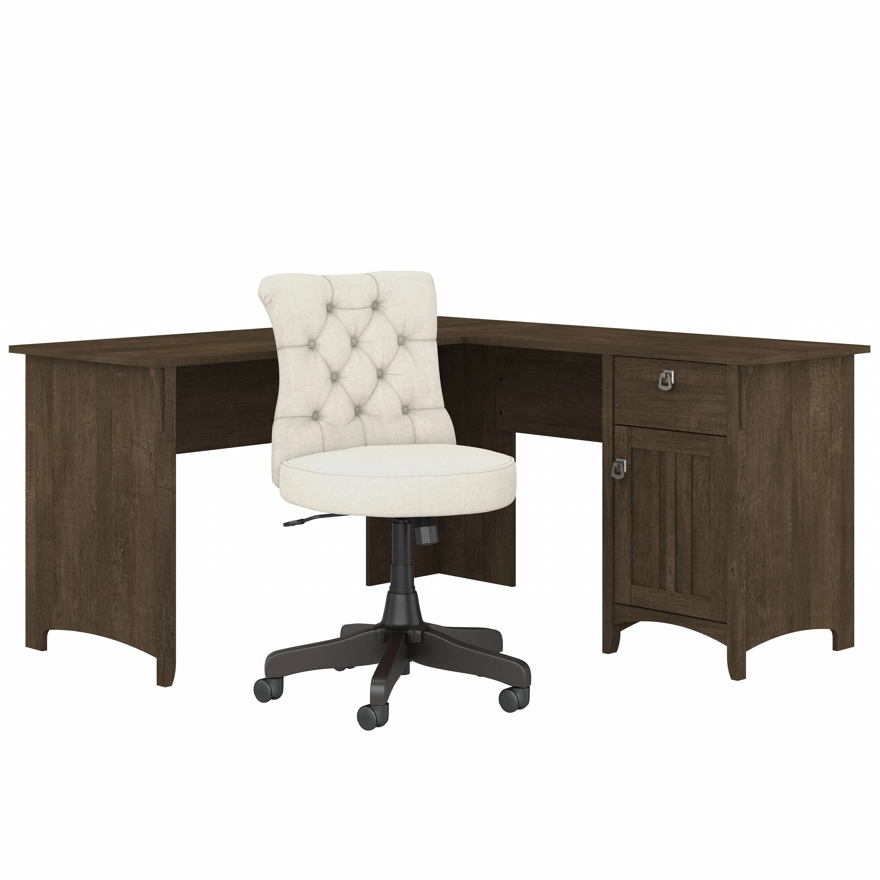 Salinas 60W L Shaped Desk with Mid Back Tufted Office Chair