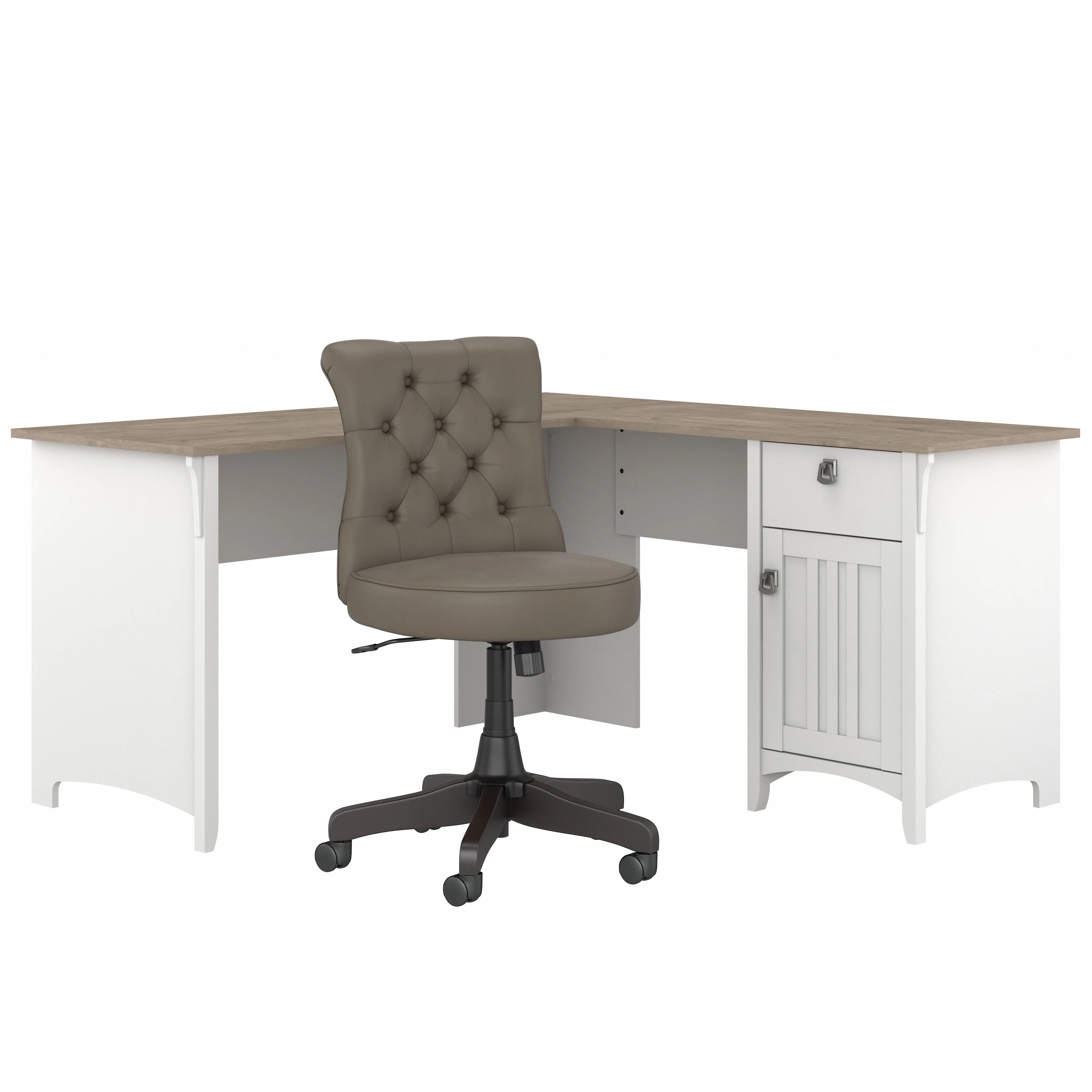 Salinas 60W L Shaped Desk with Mid Back Tufted Office Chair