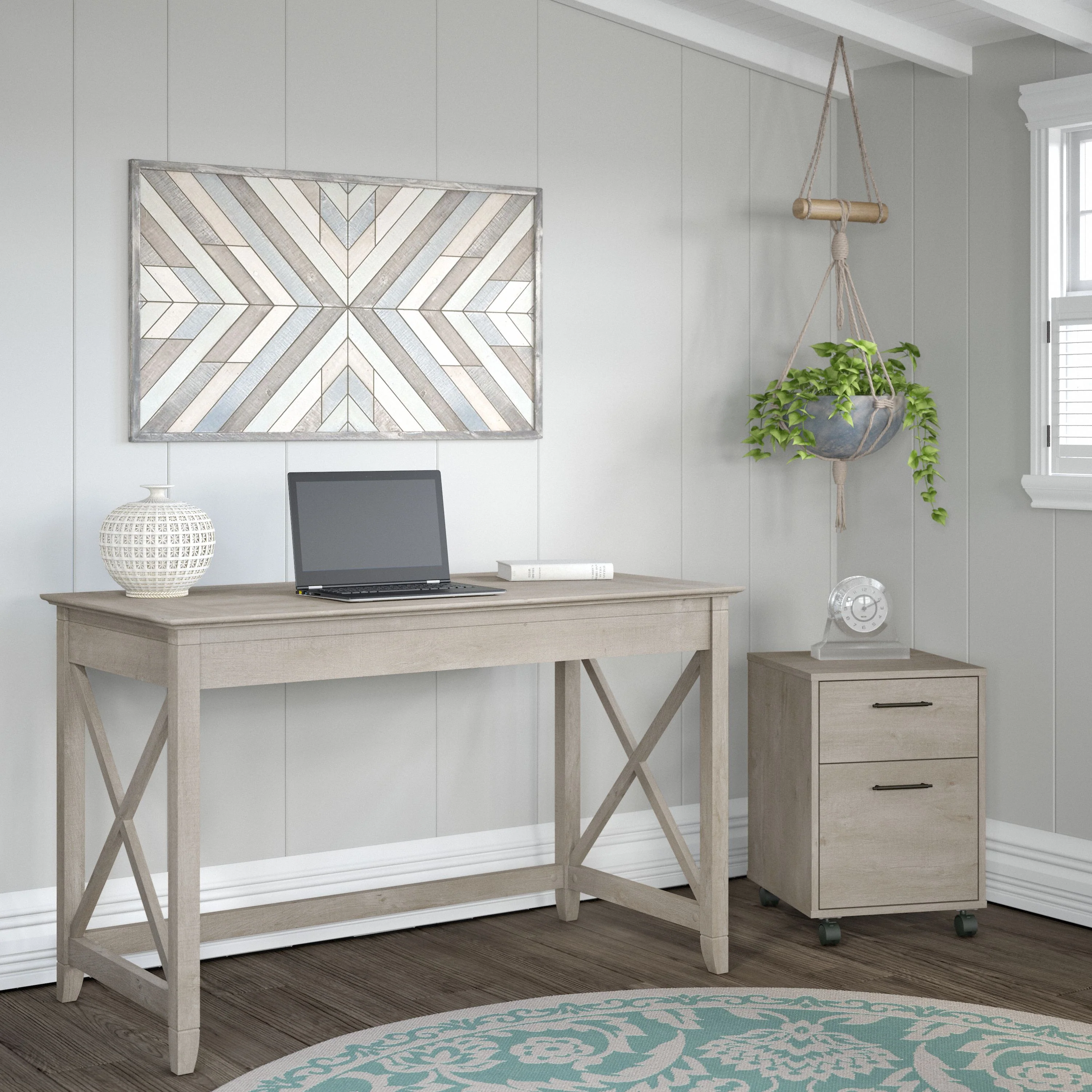 48W Writing Desk with 2 Drawer Mobile File Cabinet