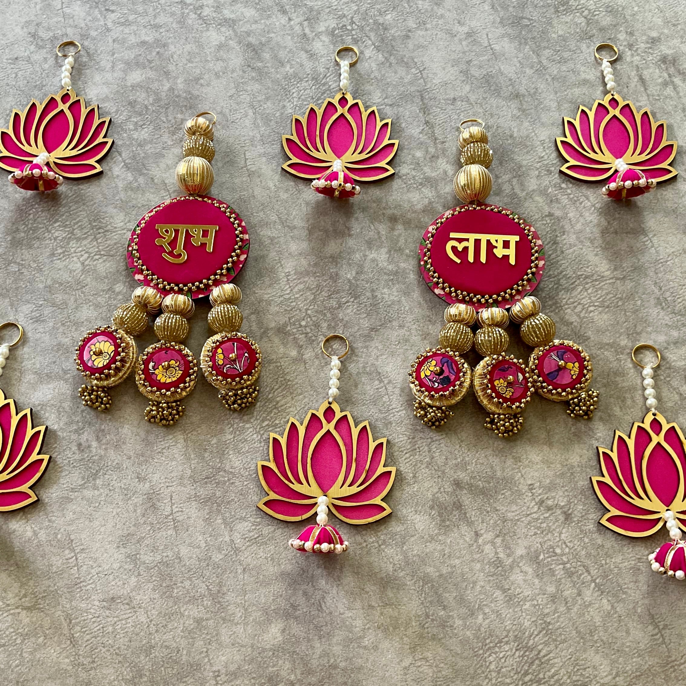 Shubh Labh, Lotus Hanging With Tea Light holder And Plate (Set of 15) Festive Decoration