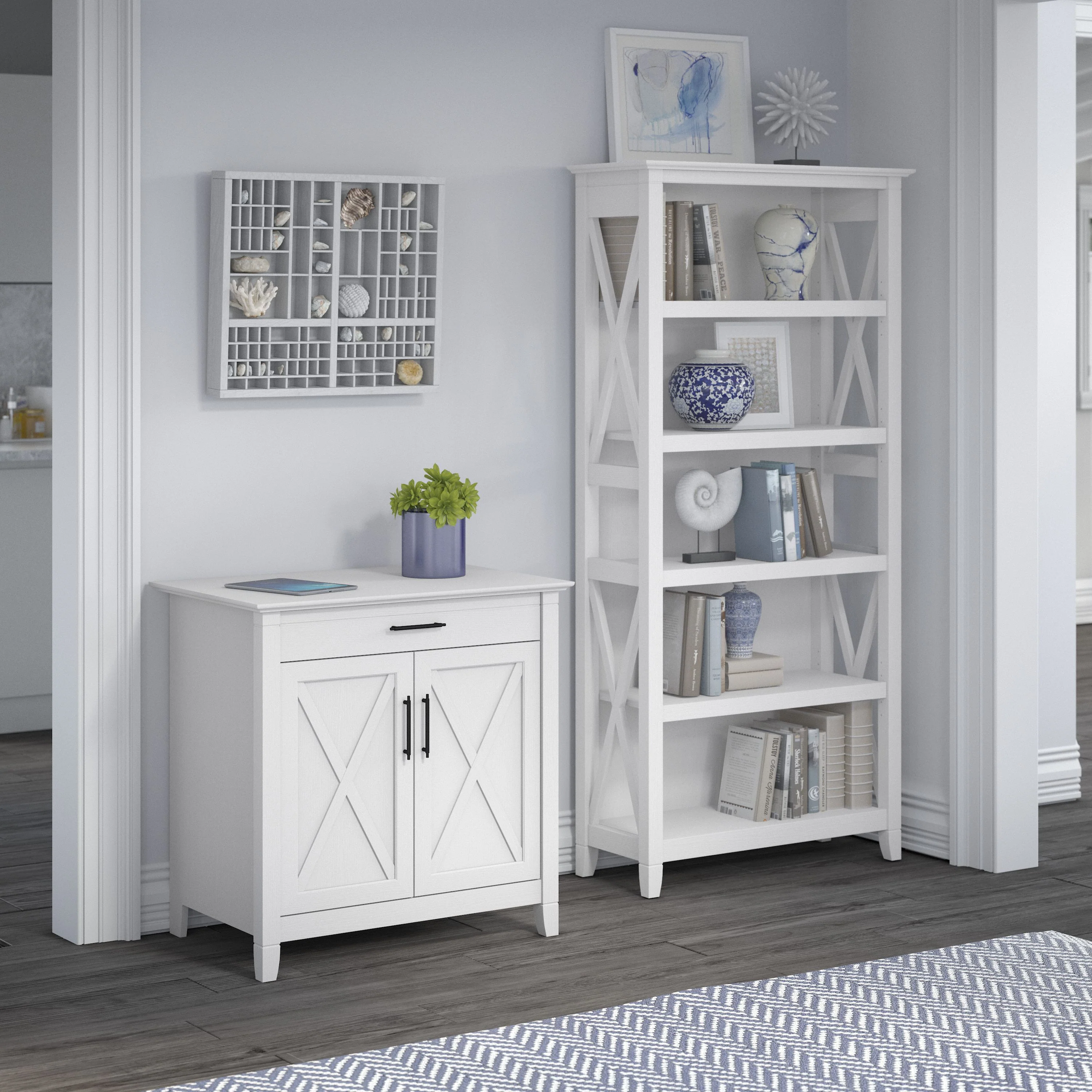 Secretary Desk with Storage and 5 Shelf Bookcase