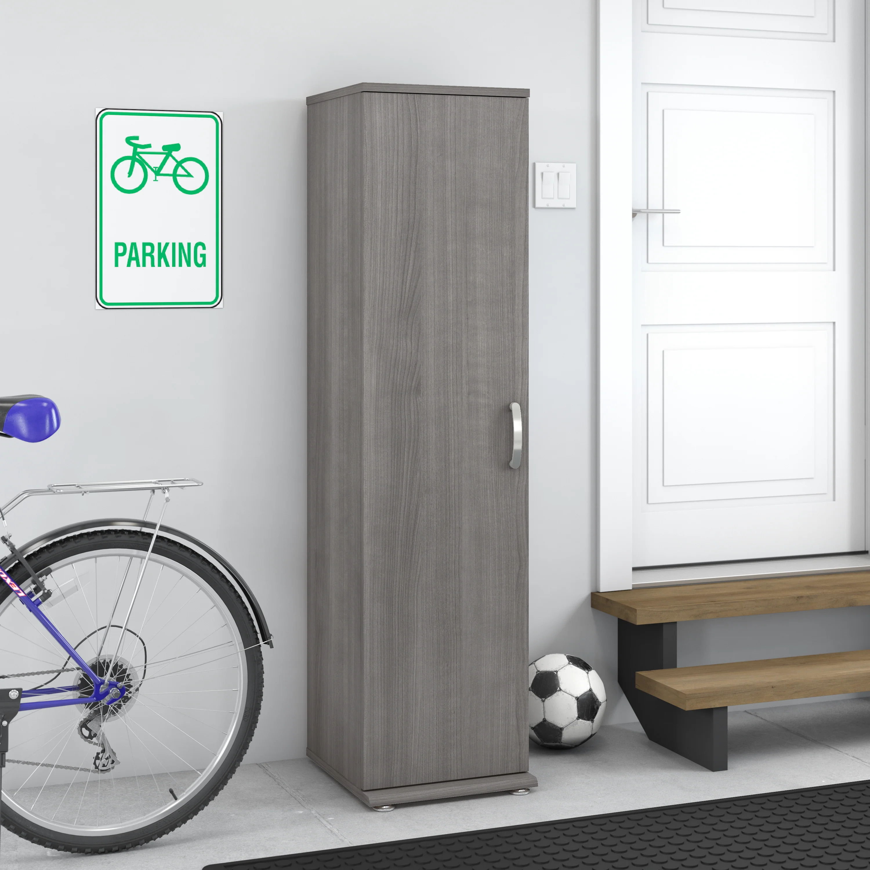 Universal Narrow Garage Storage Cabinet with Door and Shelves