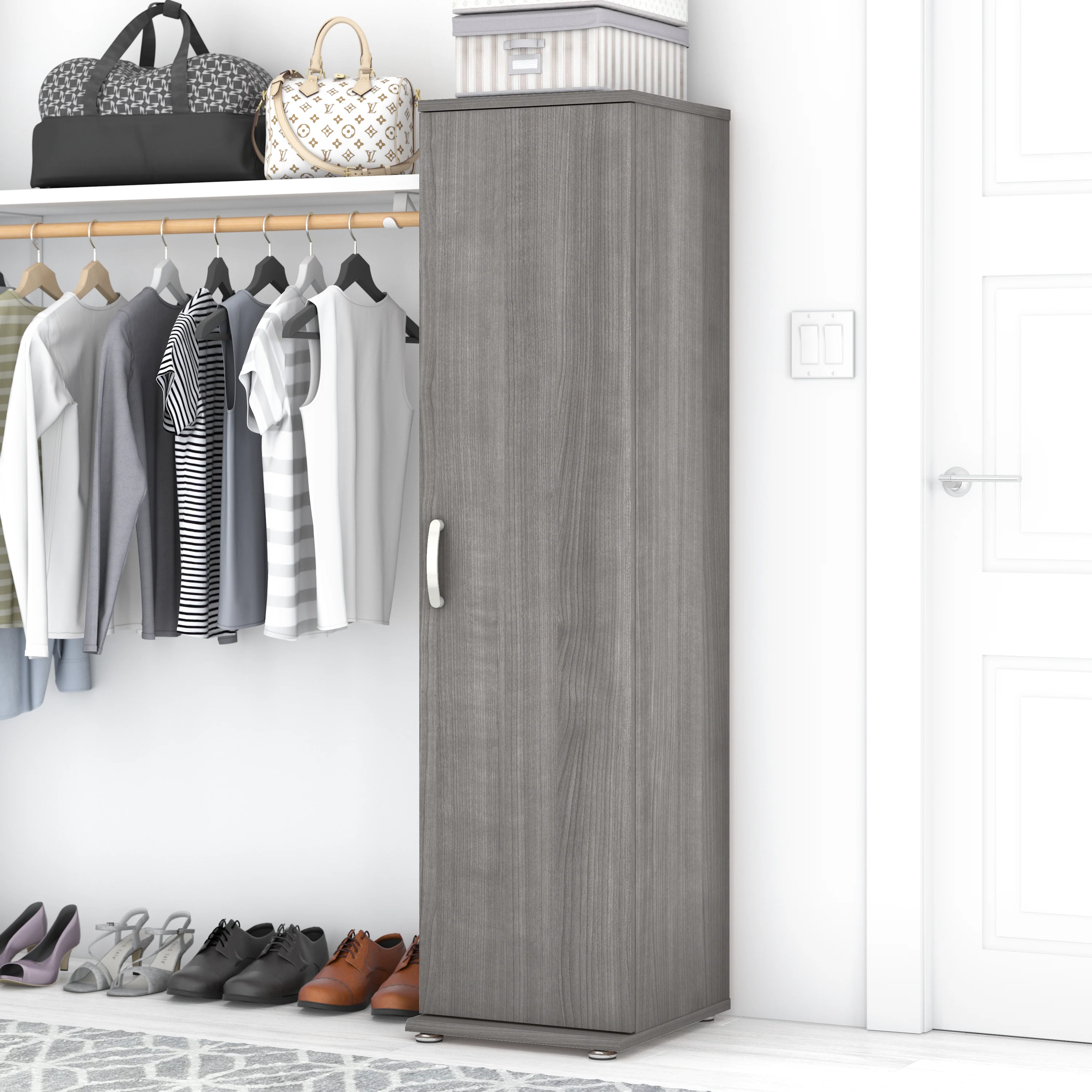 Universal Narrow Clothing Storage Cabinet with Door and Shelves