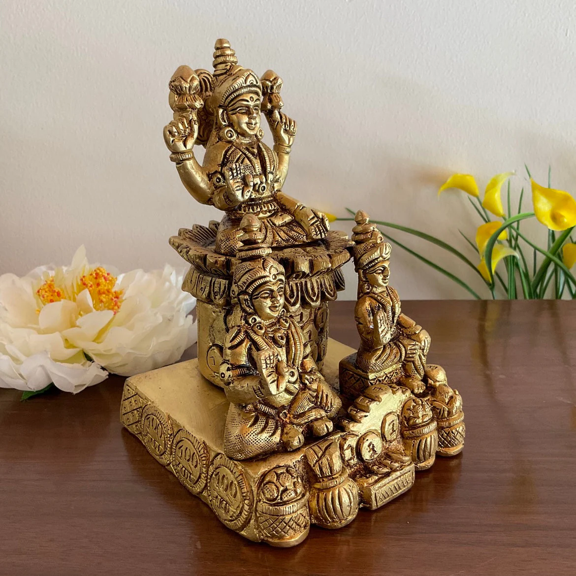 Lakshmi Kuber Brass Idol - Pooja Statue for Home - Festive Decor