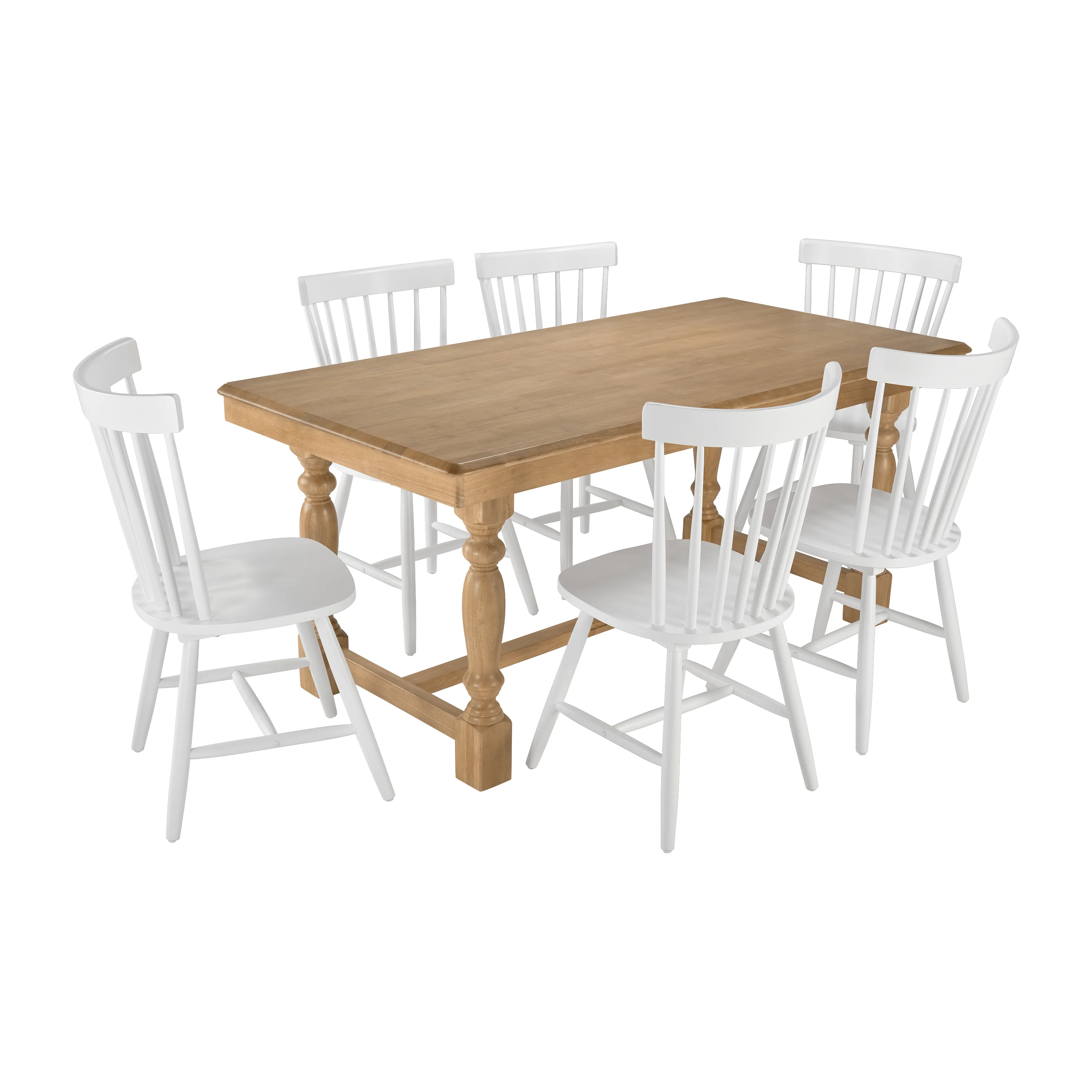 Sterling 67W Squire Trestle Dining Table with 6 High Back Spindle Dining Chairs