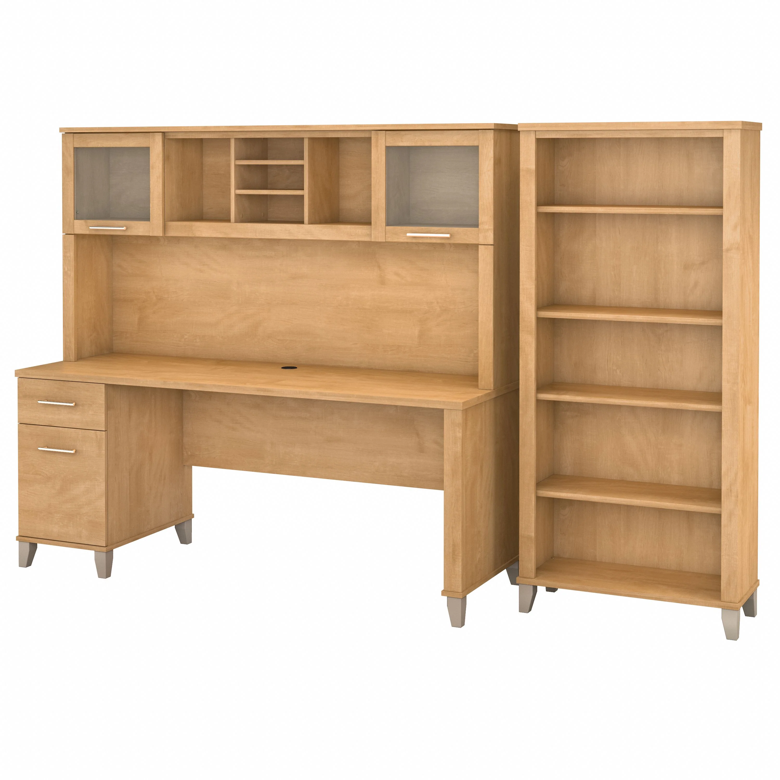 Somerset 72W Office Desk with Hutch and 5 Shelf Bookcase