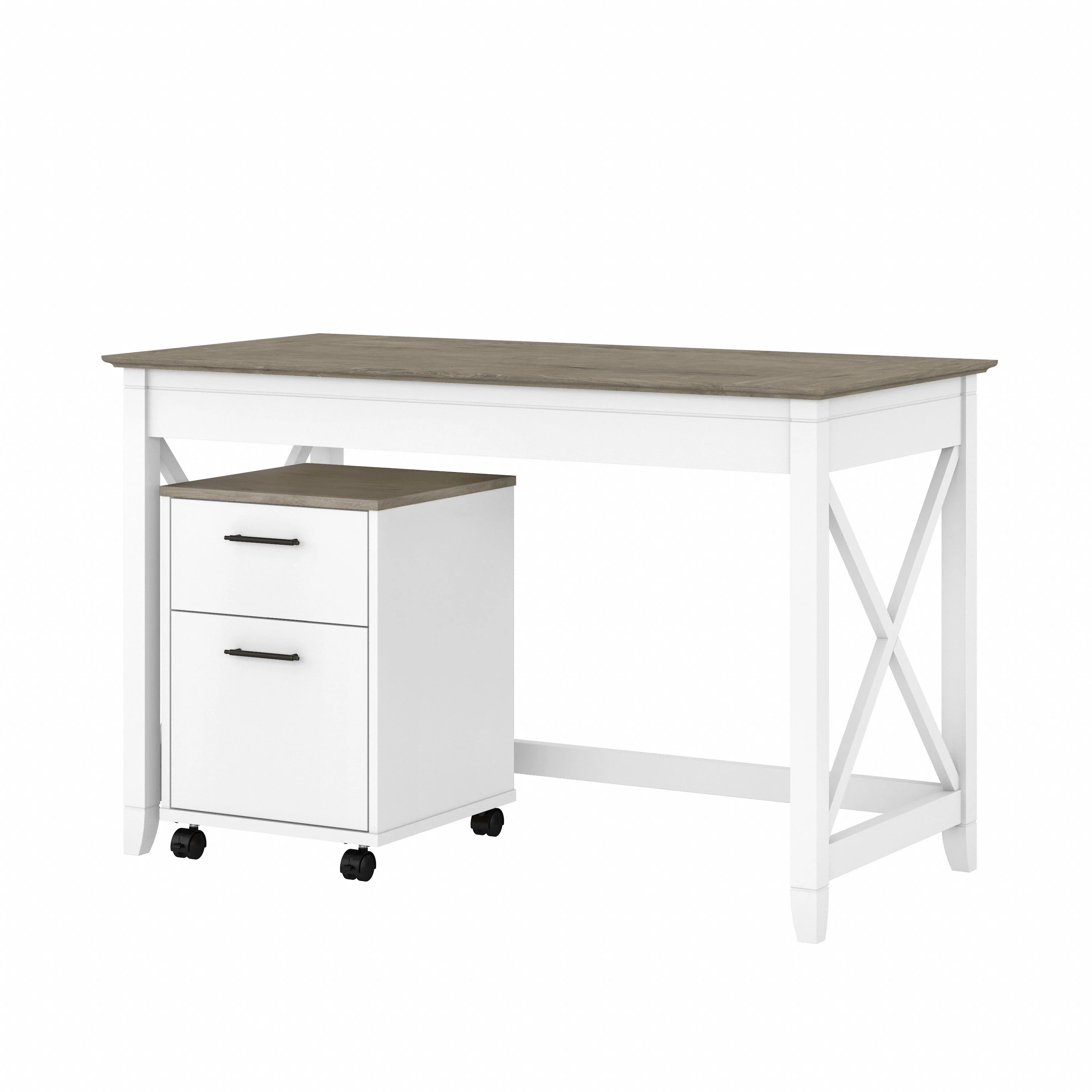 48W Writing Desk with 2 Drawer Mobile File Cabinet