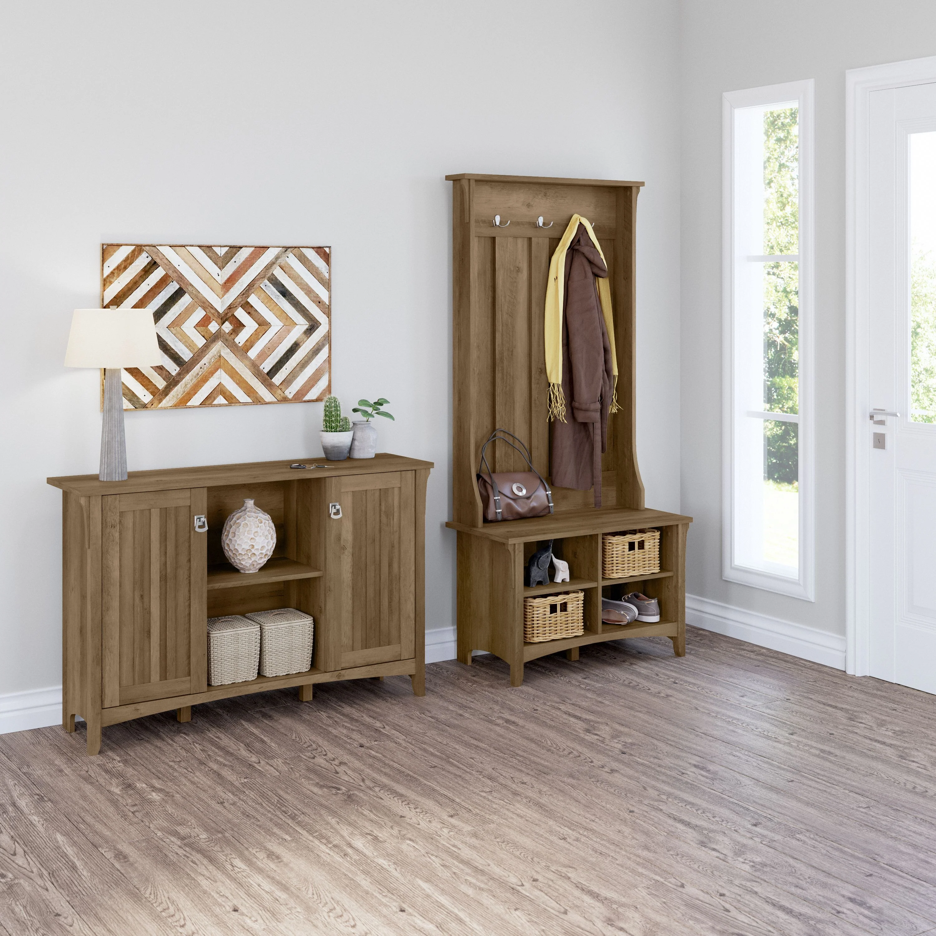 Salinas Entryway Storage Set with Hall Tree, Shoe Bench and Accent Cabinet