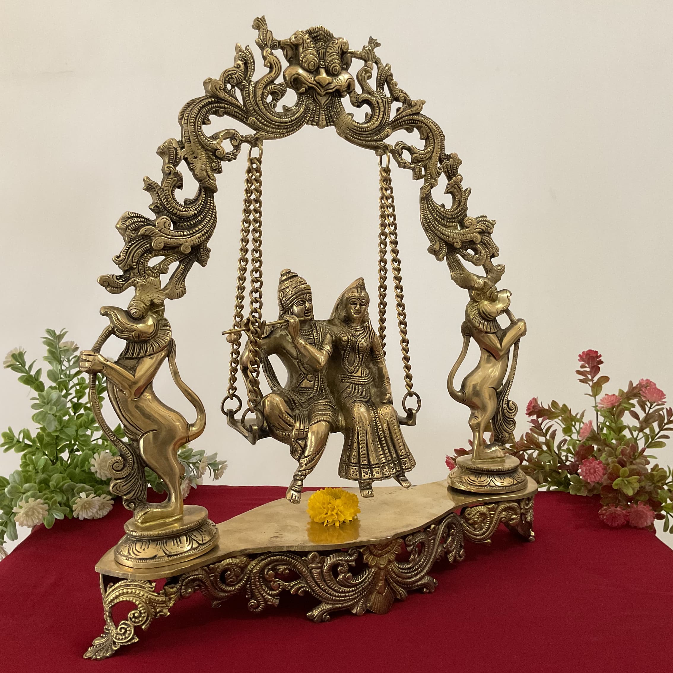 Radha Krishna Swing Brass Idol - Krishna Statue For Home Decor