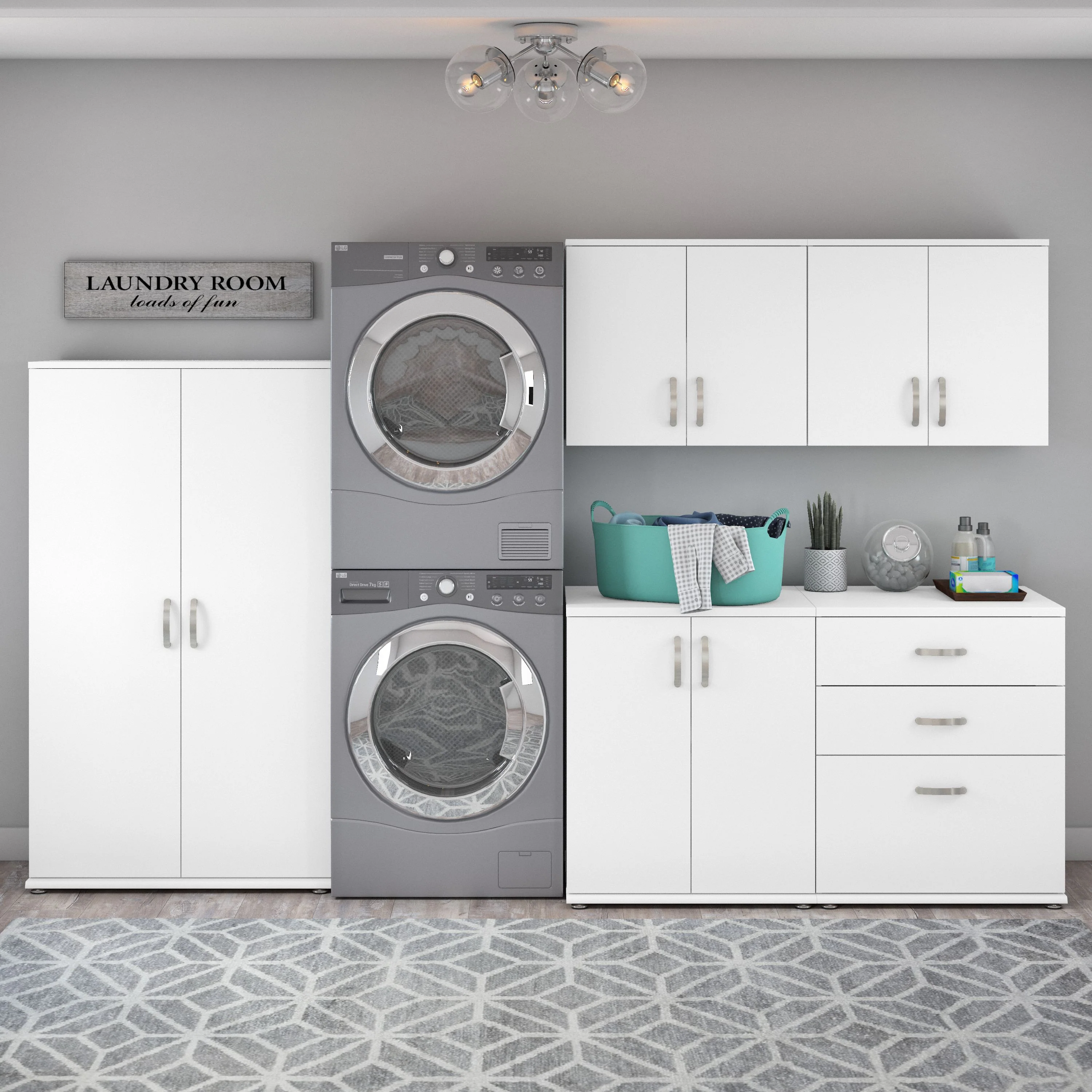 Universal 5 Piece Modular Laundry Room Storage Set with Floor and Wall Cabinets