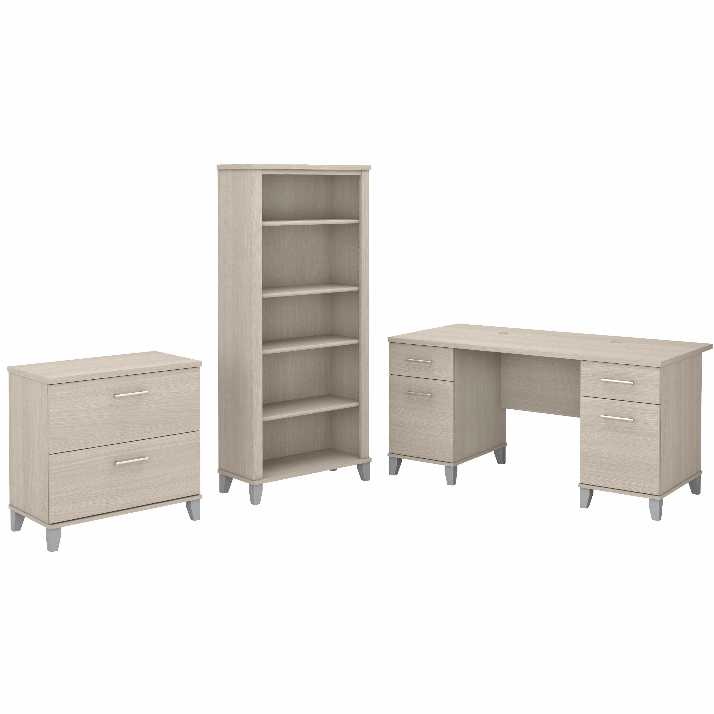 Somerset 60W Office Desk with Lateral File Cabinet and 5 Shelf Bookcase