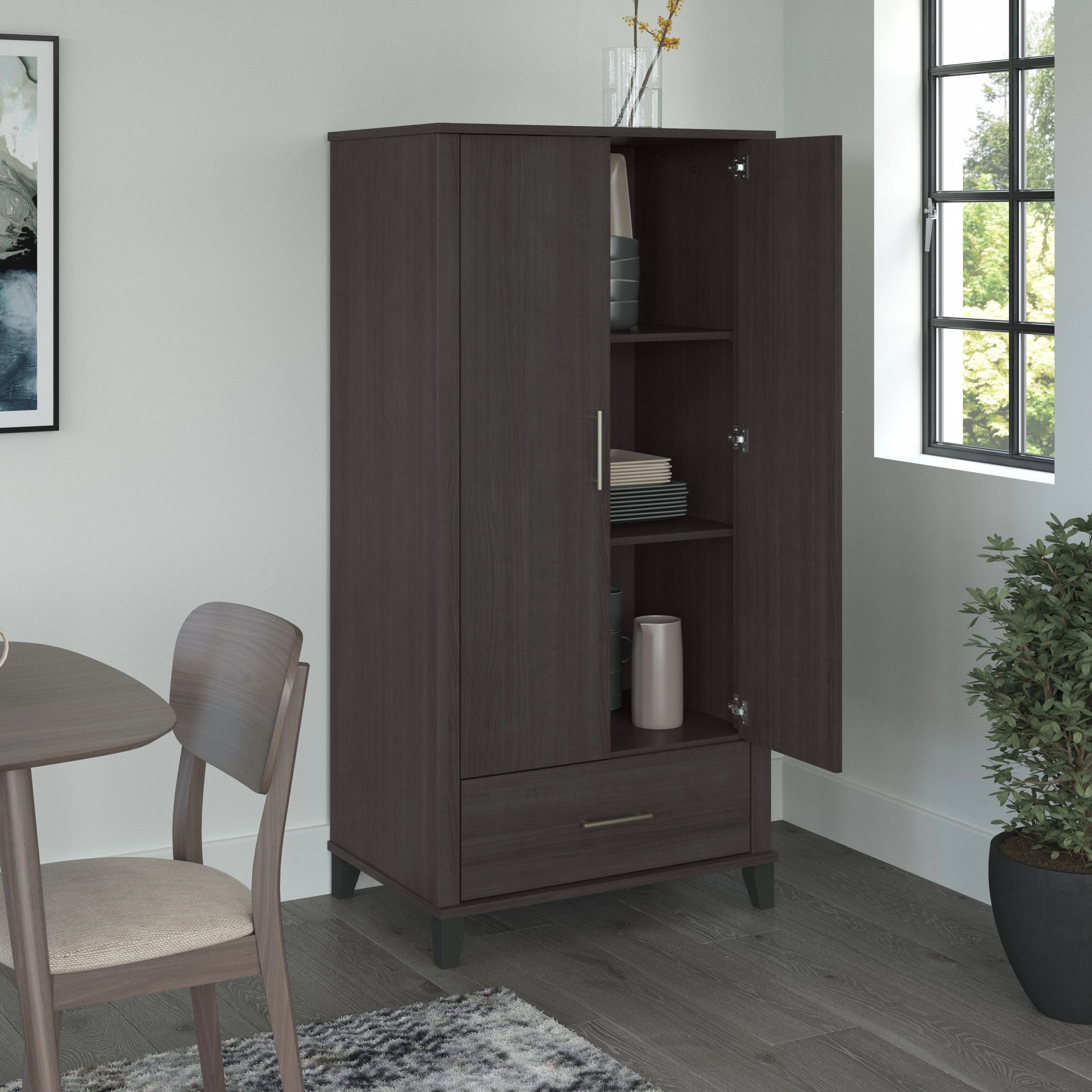 Somerset Tall Kitchen Pantry Cabinet with Doors and Drawer