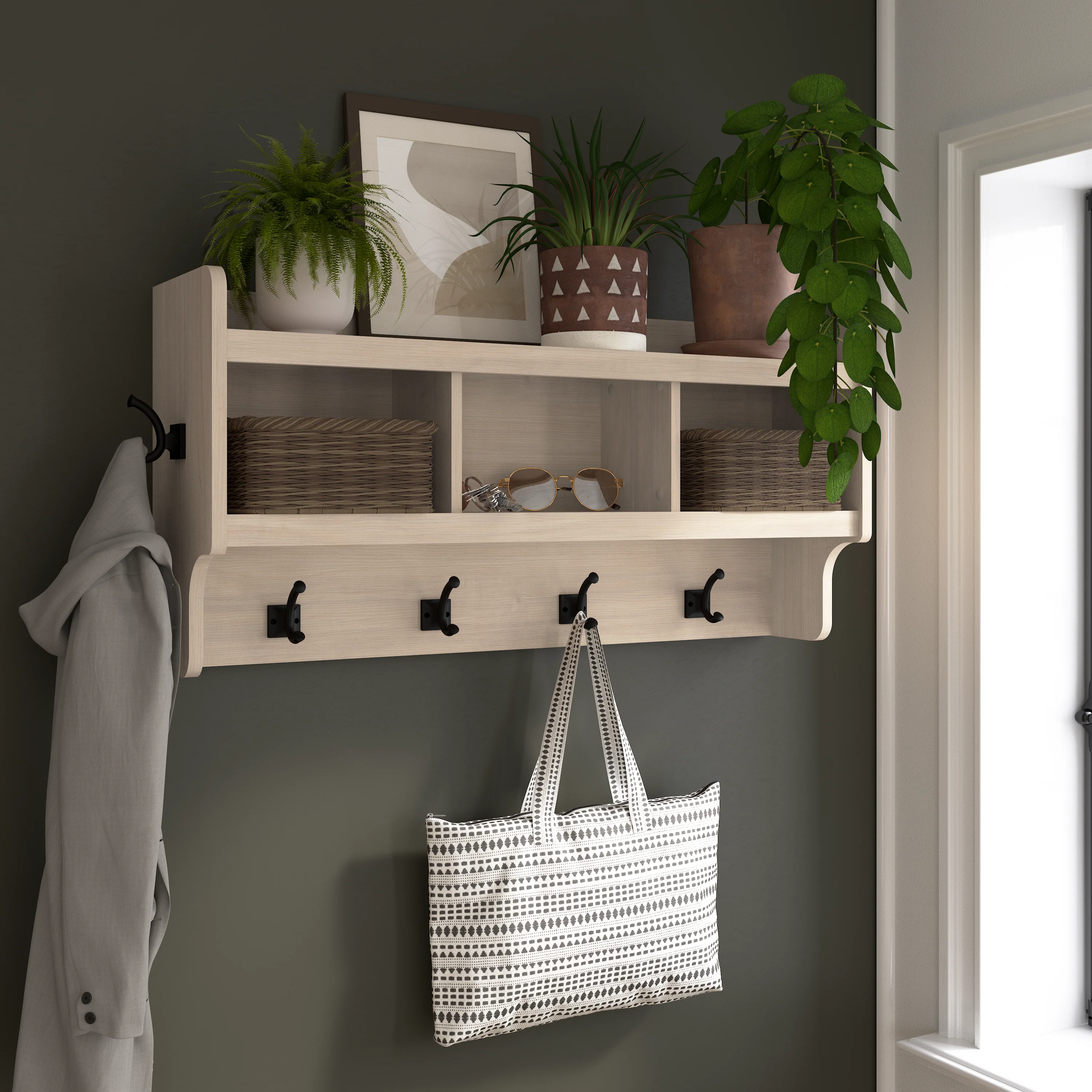 Woodland 40W Wall Mounted Coat Rack with Shelf