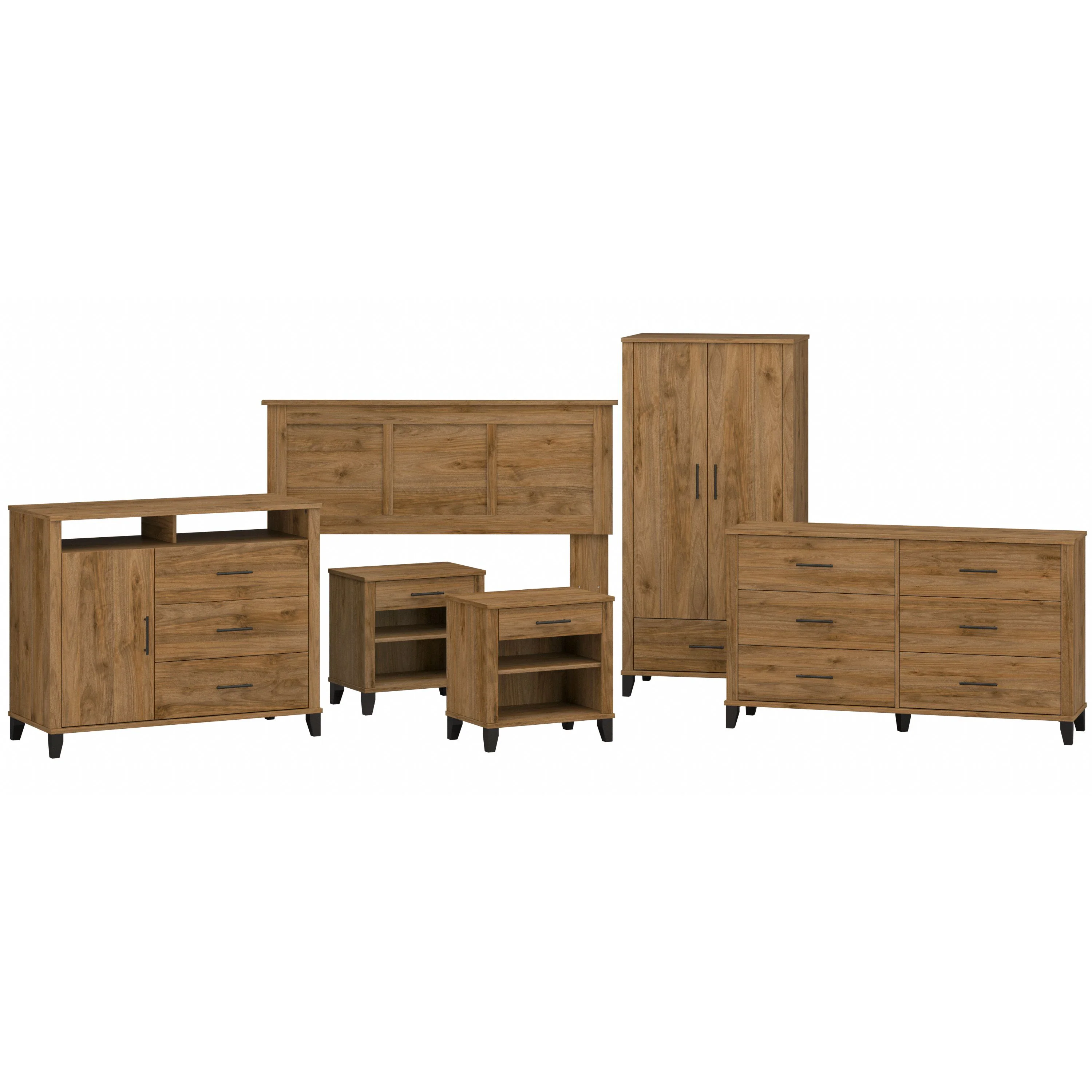 Somerset 6 Piece Bedroom Set with Full/Queen Size Headboard and Storage