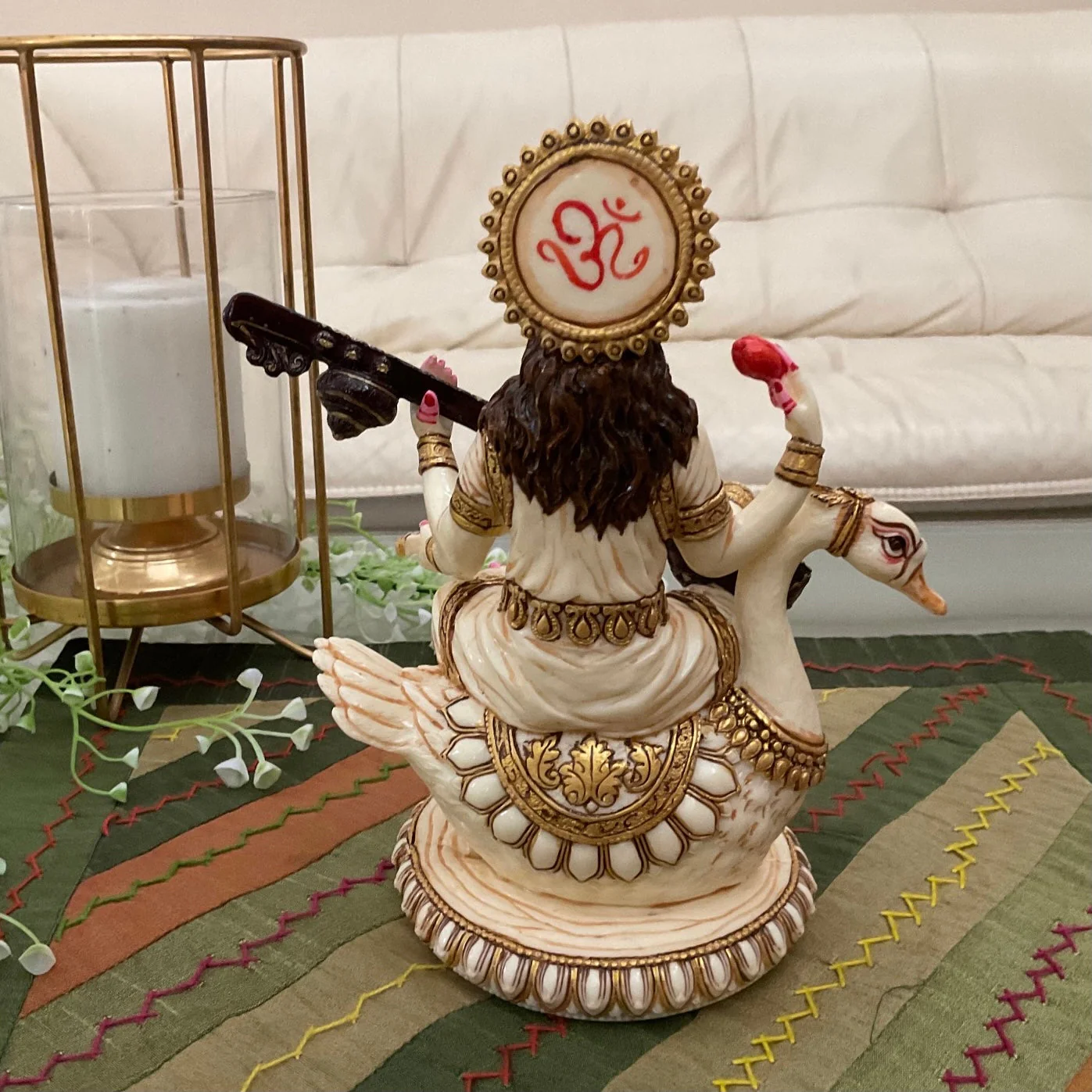 Goddess Saraswati Statue, Marble Dust Resin Idol For Home