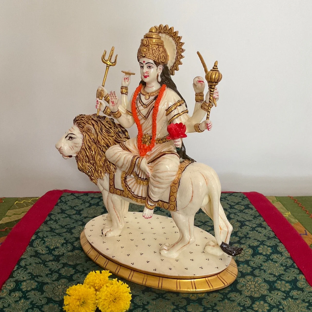 10 Inches Ma Durga Marble Dust & Resin Idol -  Hindu God Statue - Decorative Murti