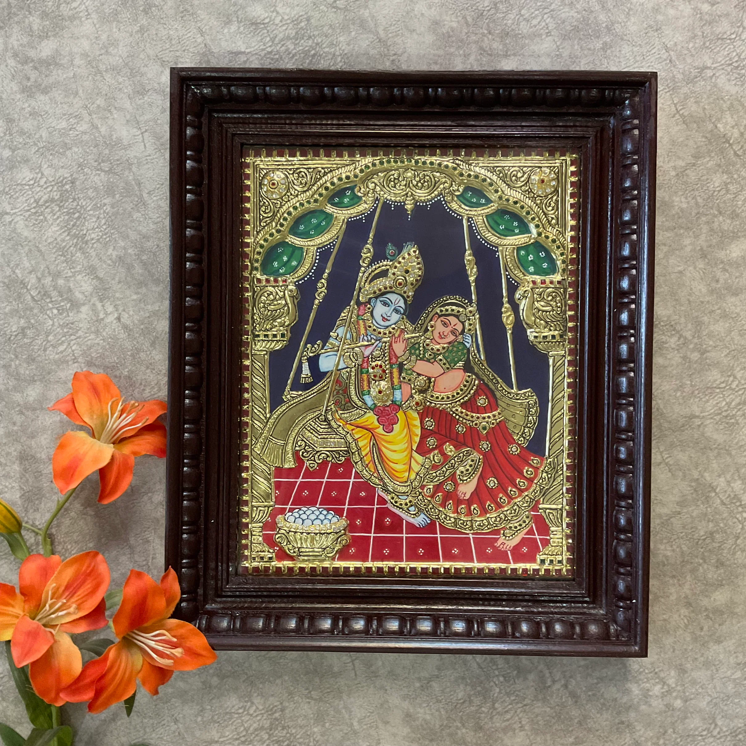 Radha Krishna 3D Tanjore Painting - Traditional Wall Art