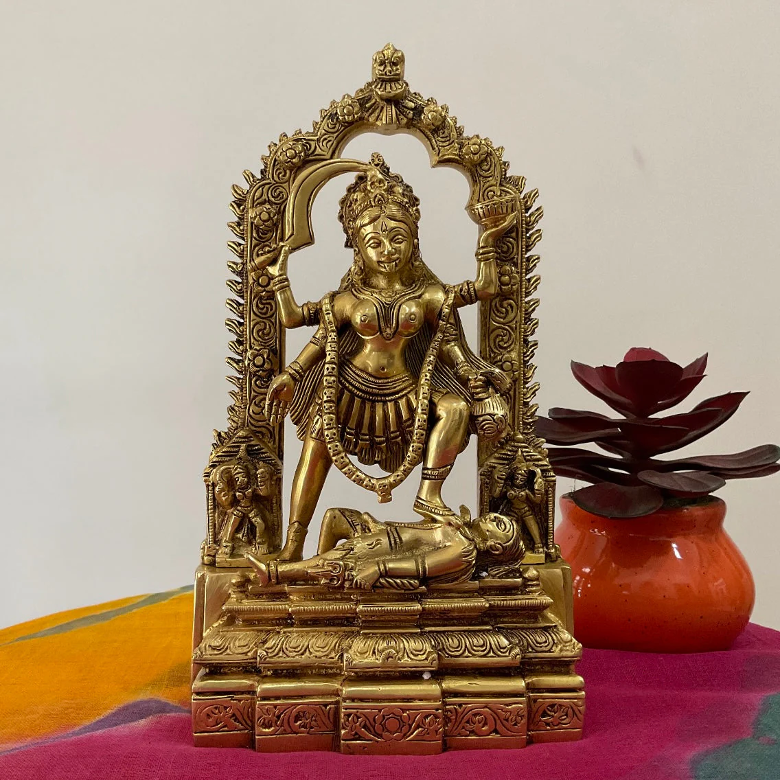 10.5 Inches Goddess Kali Ma Brass Idol -  Hindu God Statue For Home
