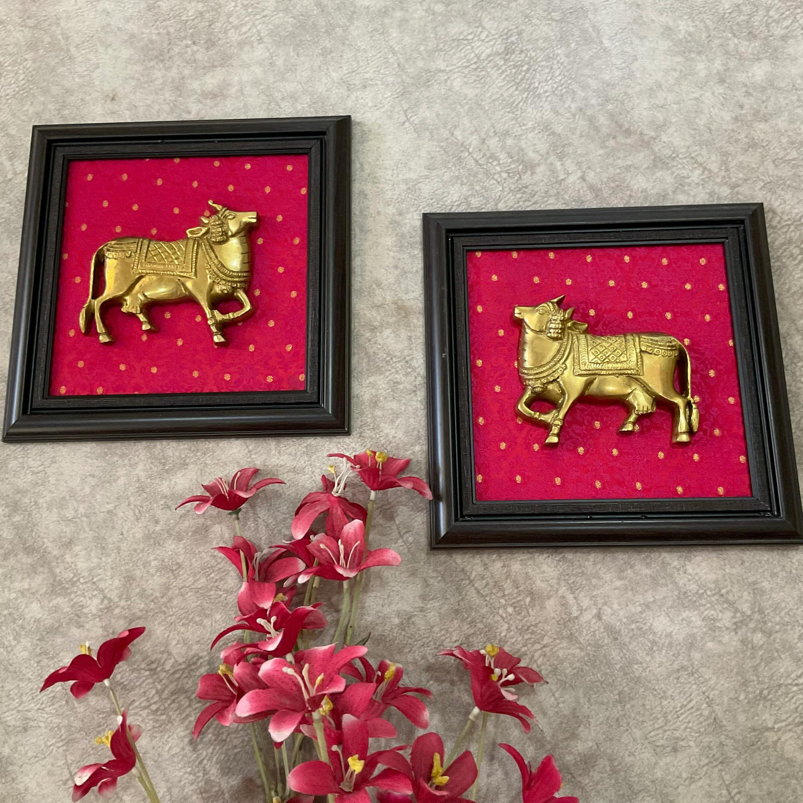Pichwai Cow Brass Wall Decor (Set of 2) - Traditional Wall Hanging