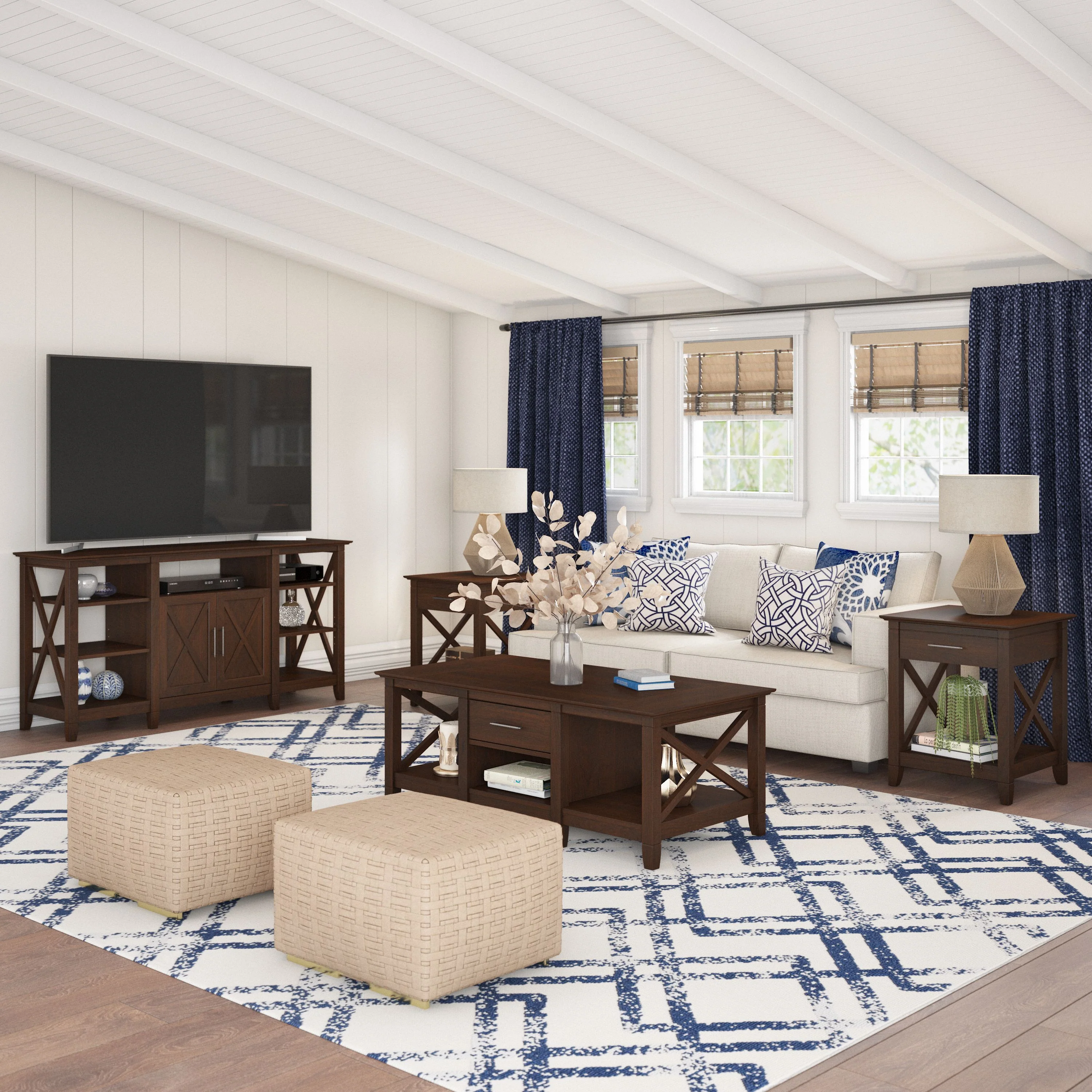 Key West Tall TV Stand with Coffee Table and Set of 2 End Tables