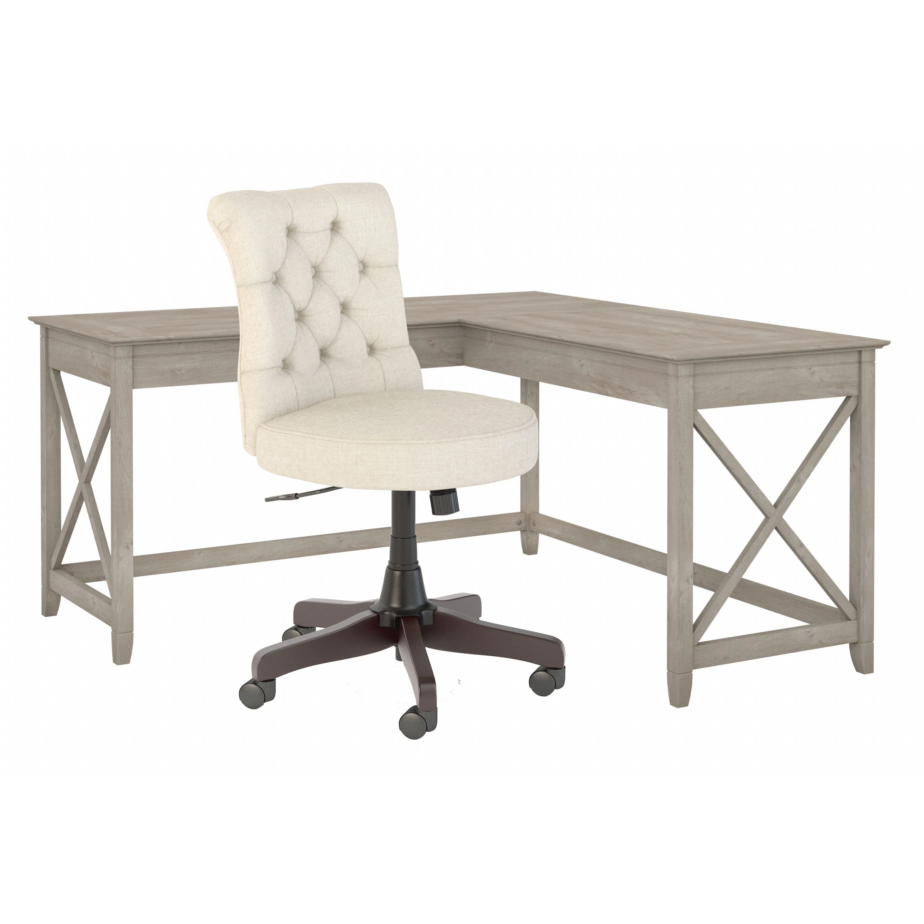 Key West 60W L Shaped Desk with Mid Back Tufted Office Chair