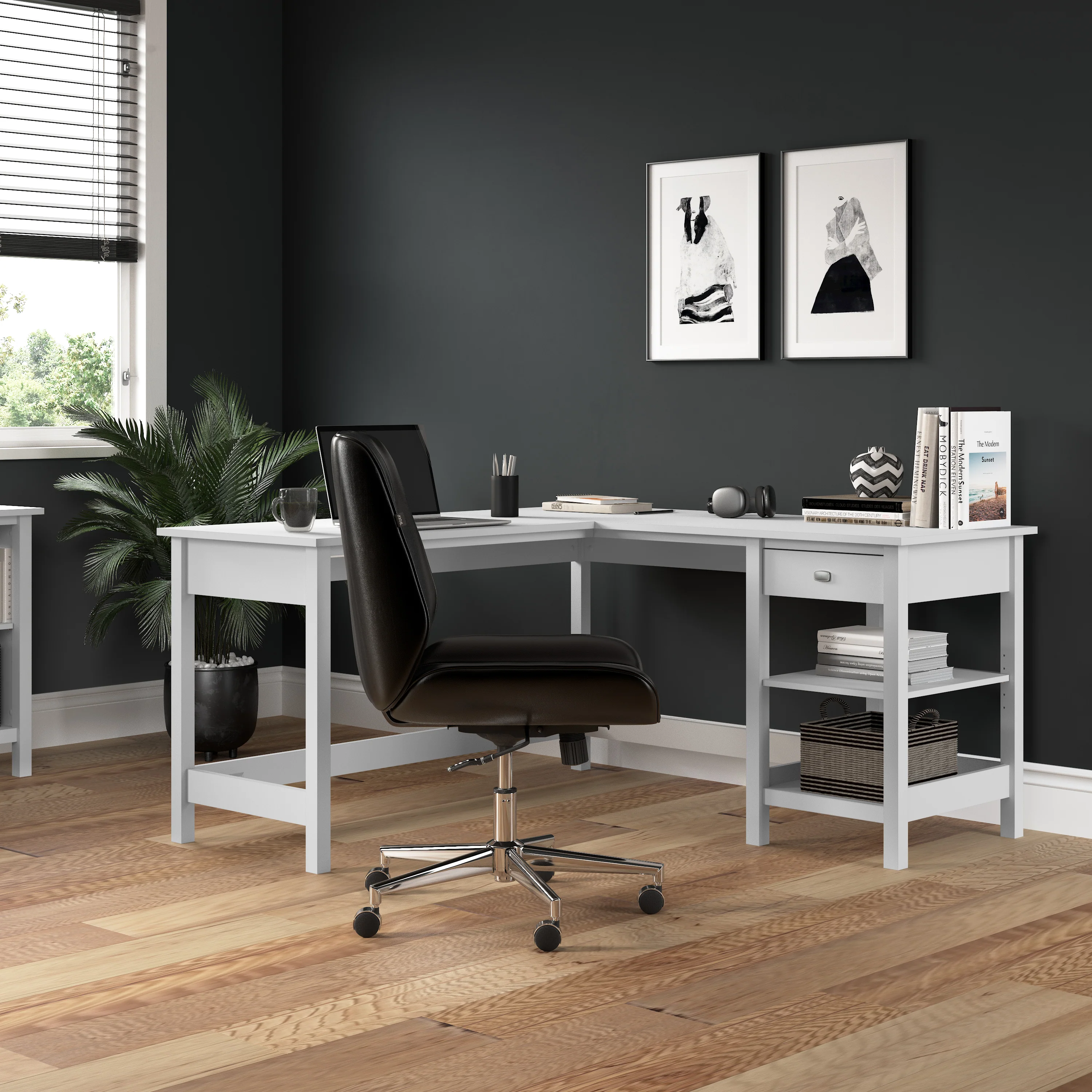 Broadview 60W L Shaped Computer Desk with Storage