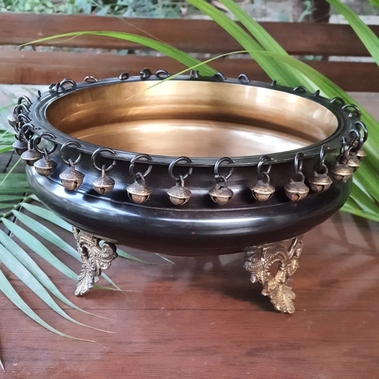 8 Inches Brass Urli Bowl Dark Cherry Finish - Festive Home Decor