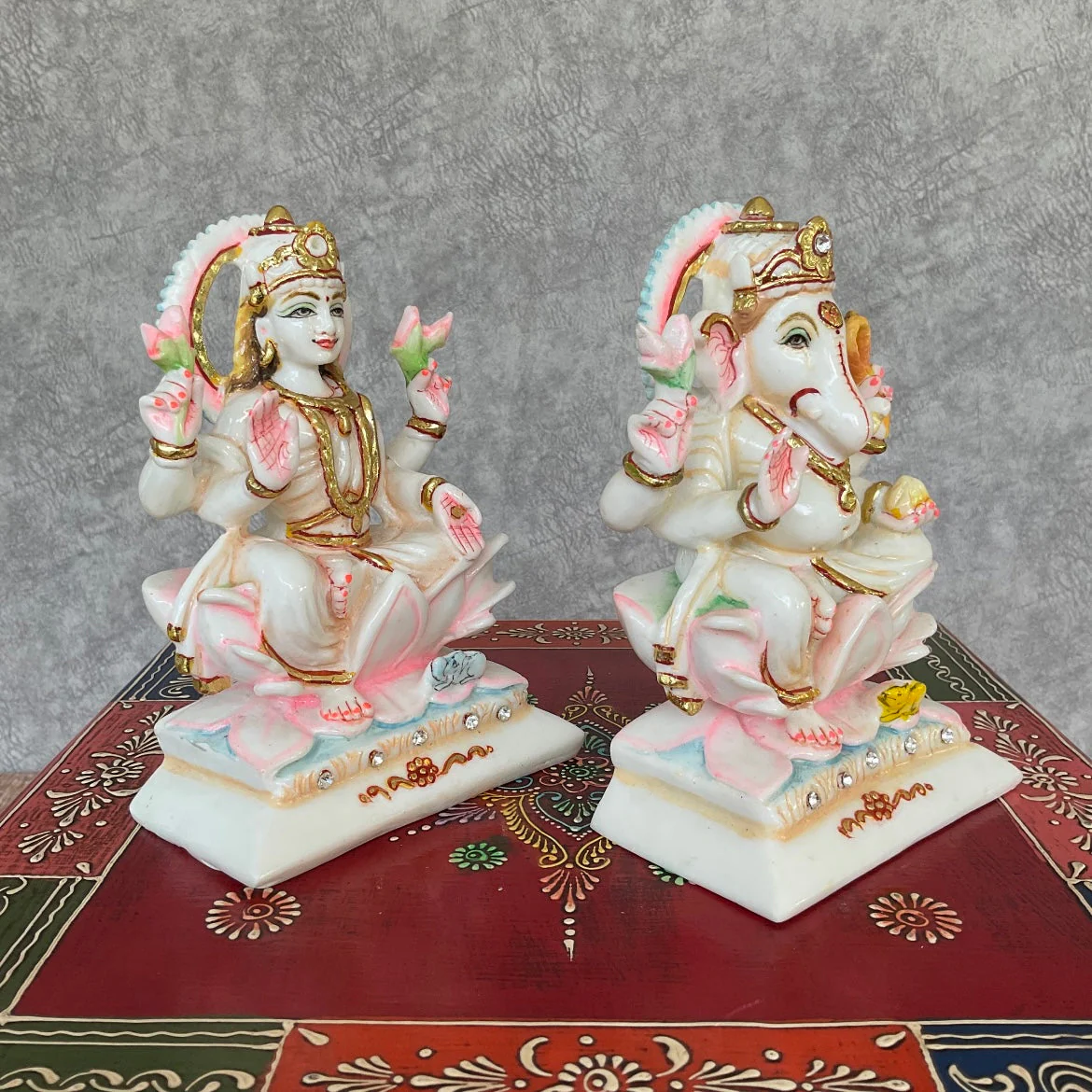 6 Inches Lakshmi Ganesha Marble Dust & Resin Idol - Hindu God Statue - Decorative Murti