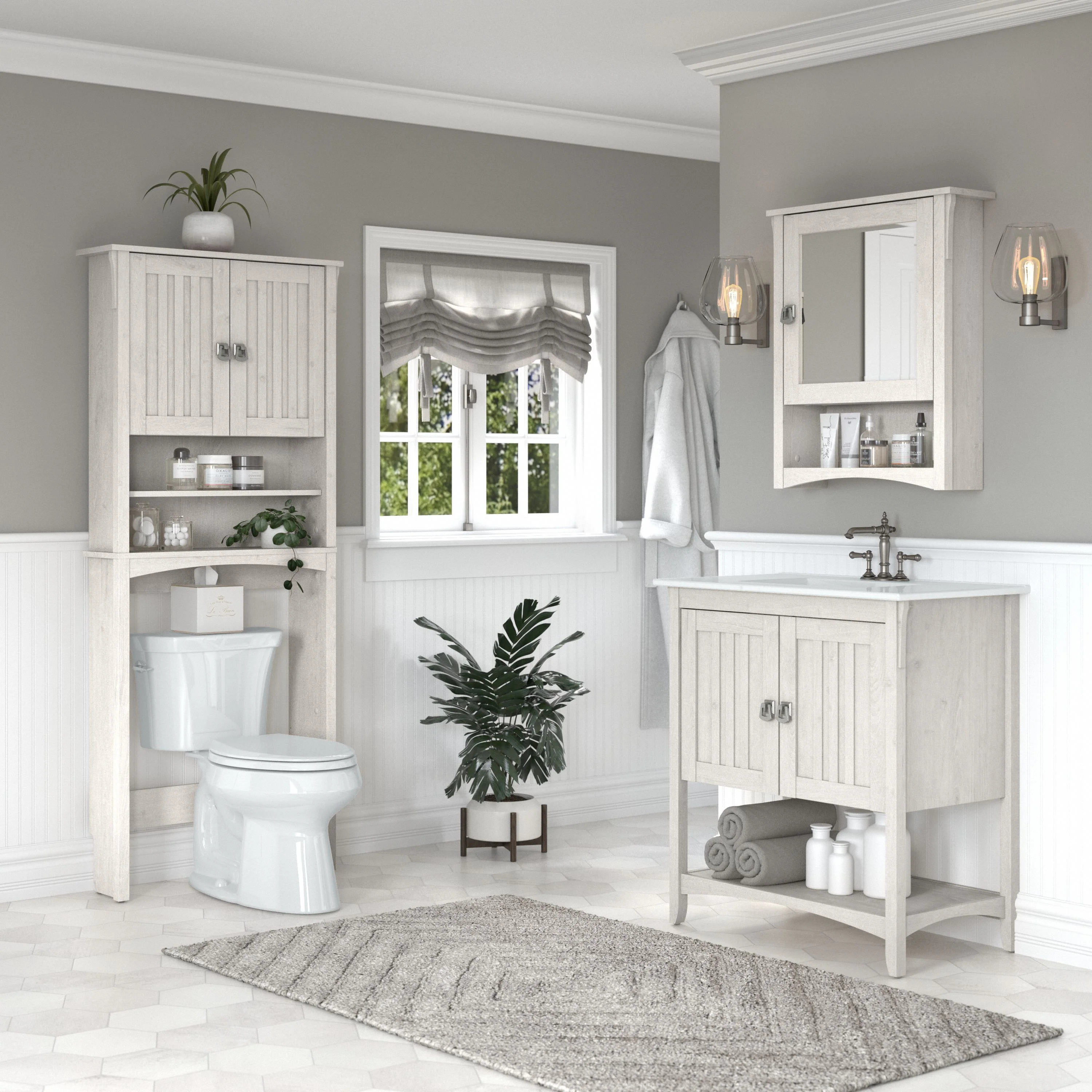 Salinas 32W Bathroom Vanity Sink with Mirror and Over The Toilet Storage Cabinet