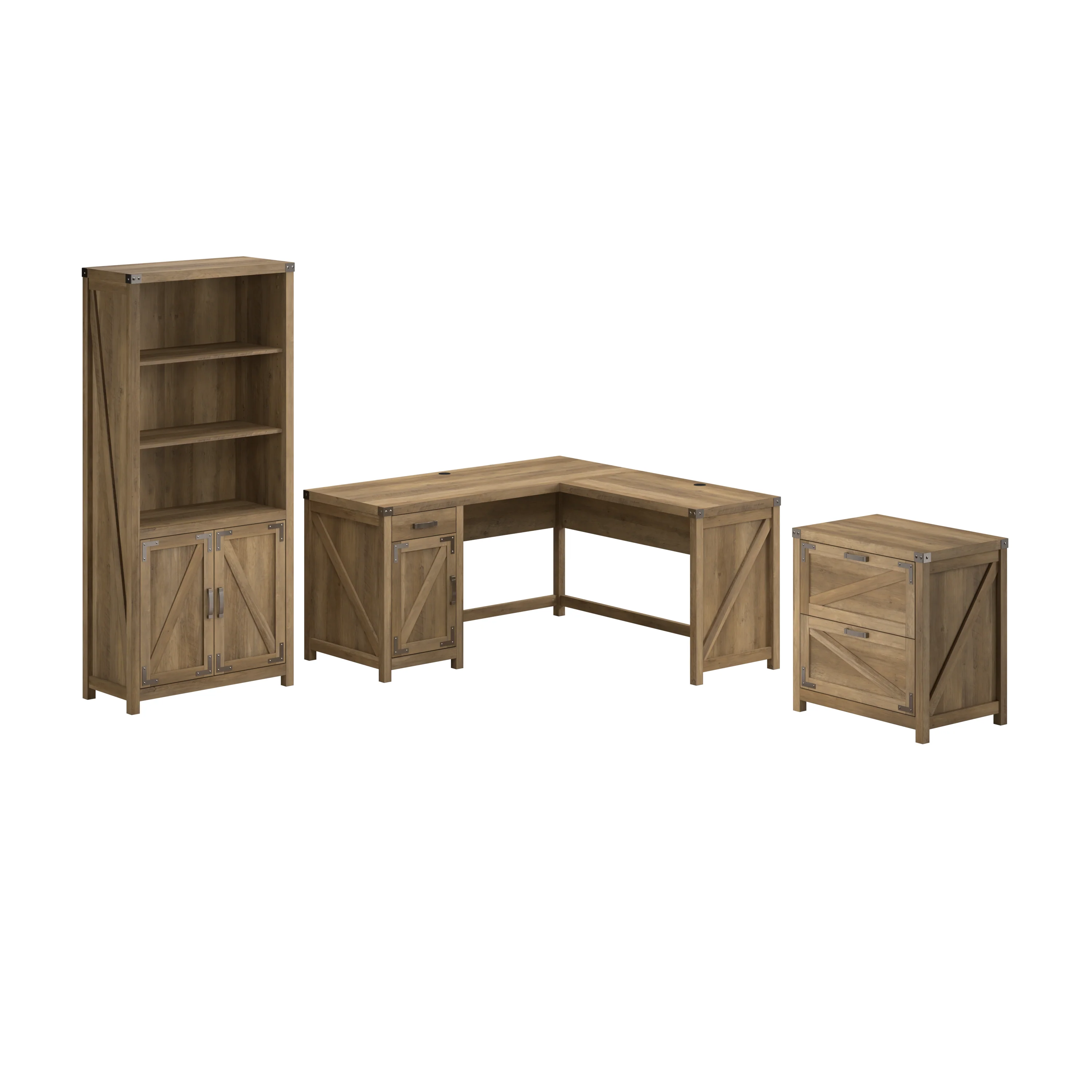 Knoxville 60W L Shaped Desk with Lateral File Cabinet and 5 Shelf Bookcase