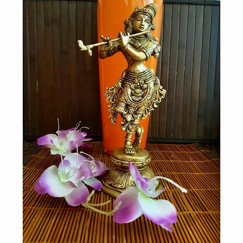 Handcrafted 10 Inches Lord Krishna Brass Idol -  Decorative Figurine