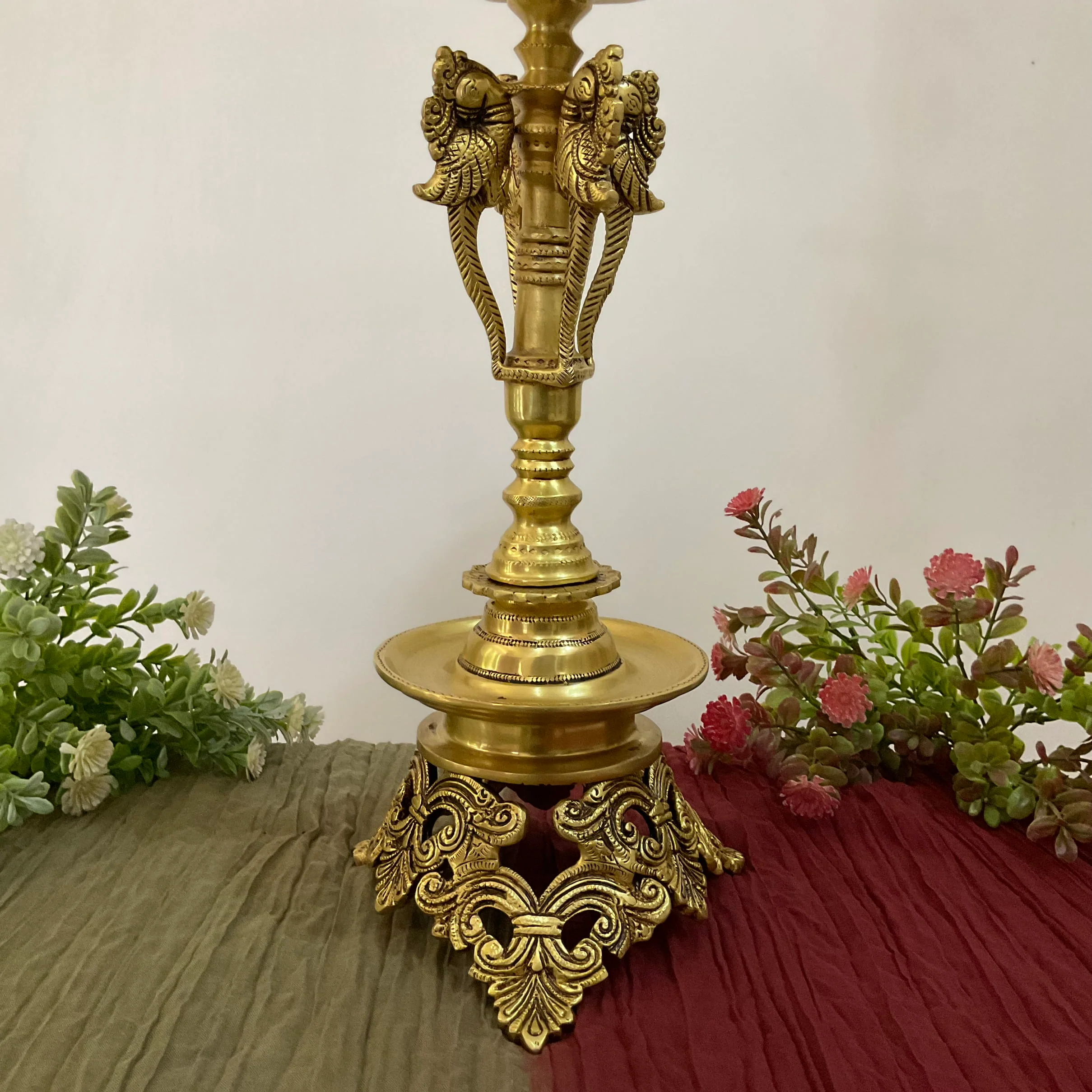 28 Inch Krishna Brass Diya Lamp (Set of 2) - Traditional Indian Festive Decor