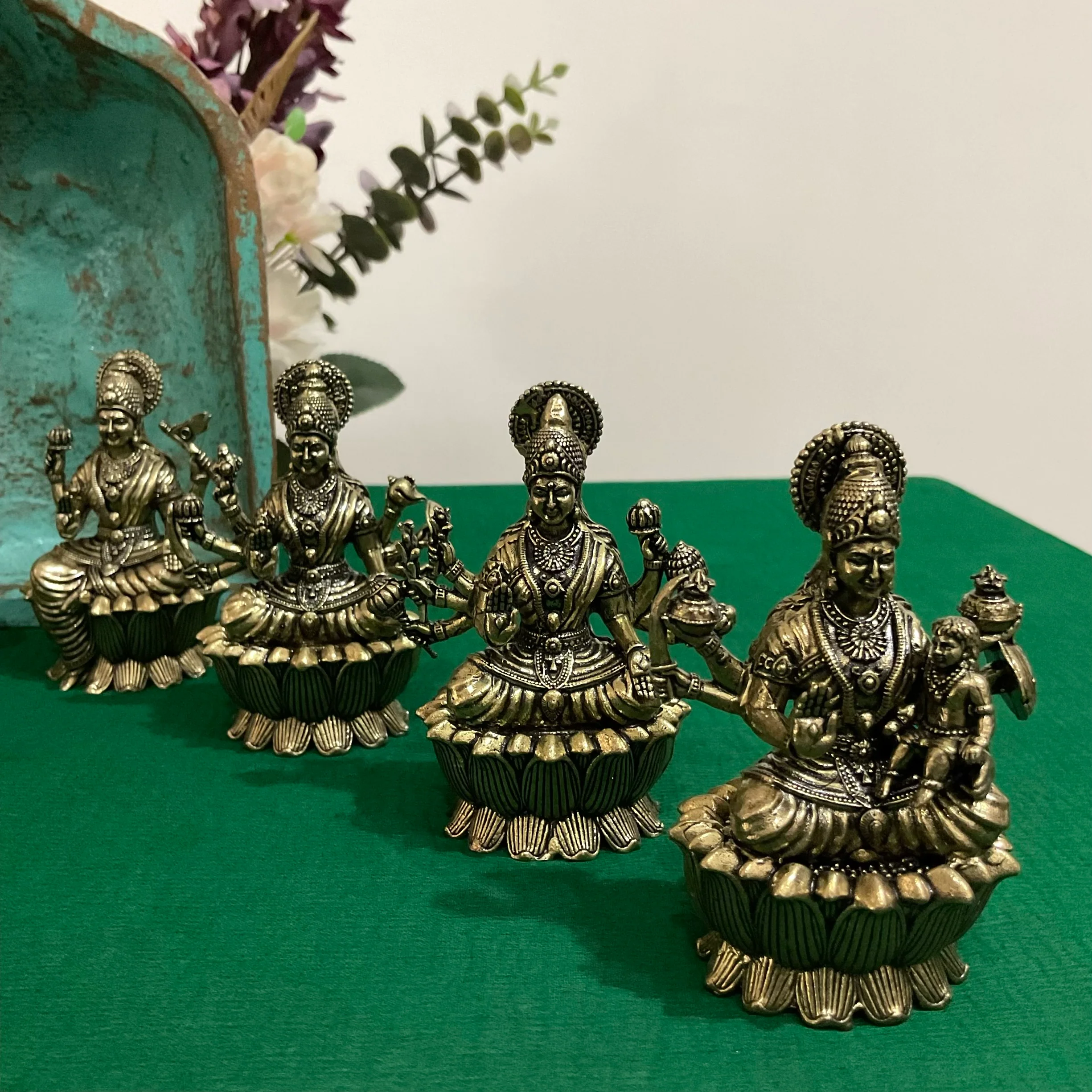 3 Inch Ashtalakshmi Brass Idol - Lightweight Brass Decorative Figurine