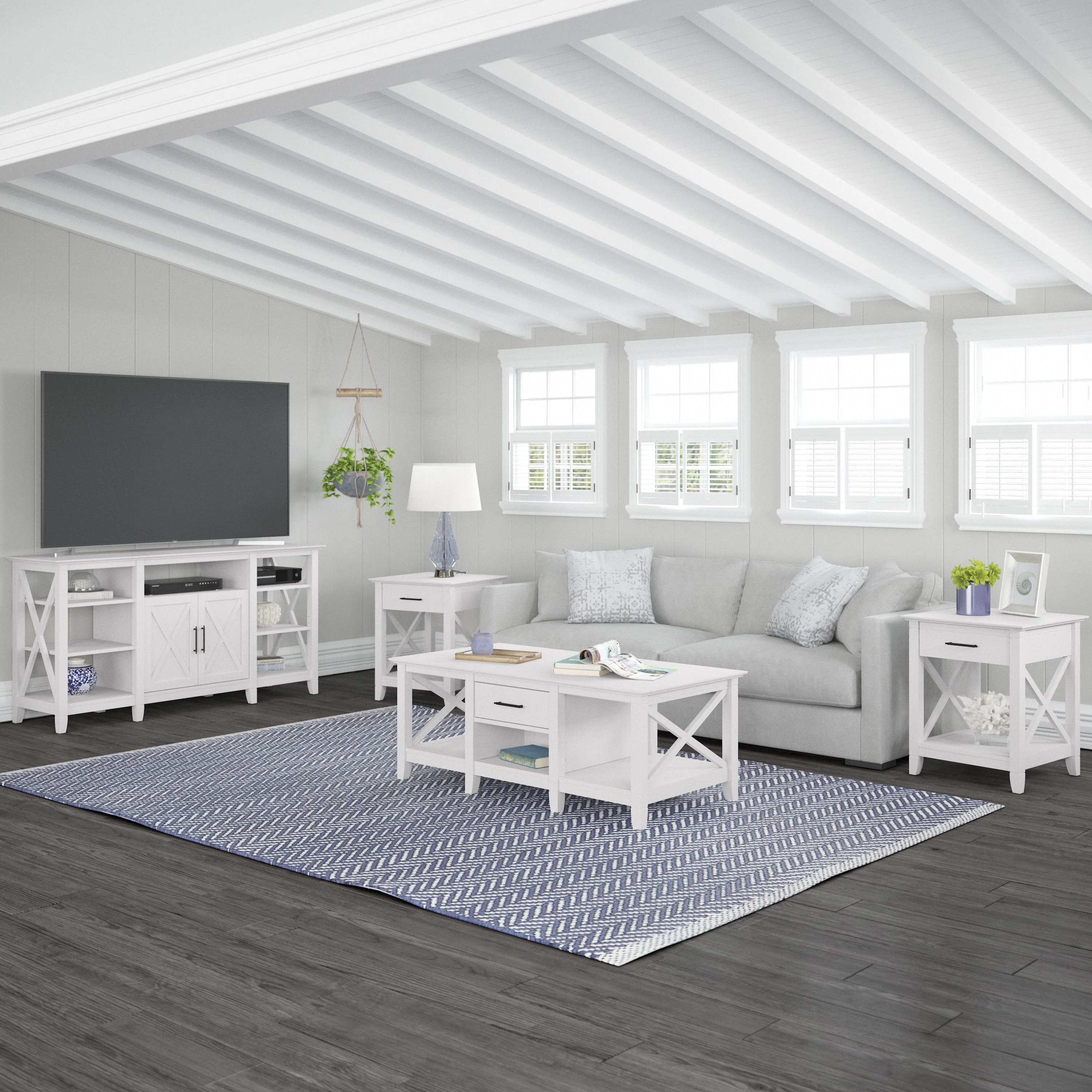 Key West Tall TV Stand with Coffee Table and Set of 2 End Tables